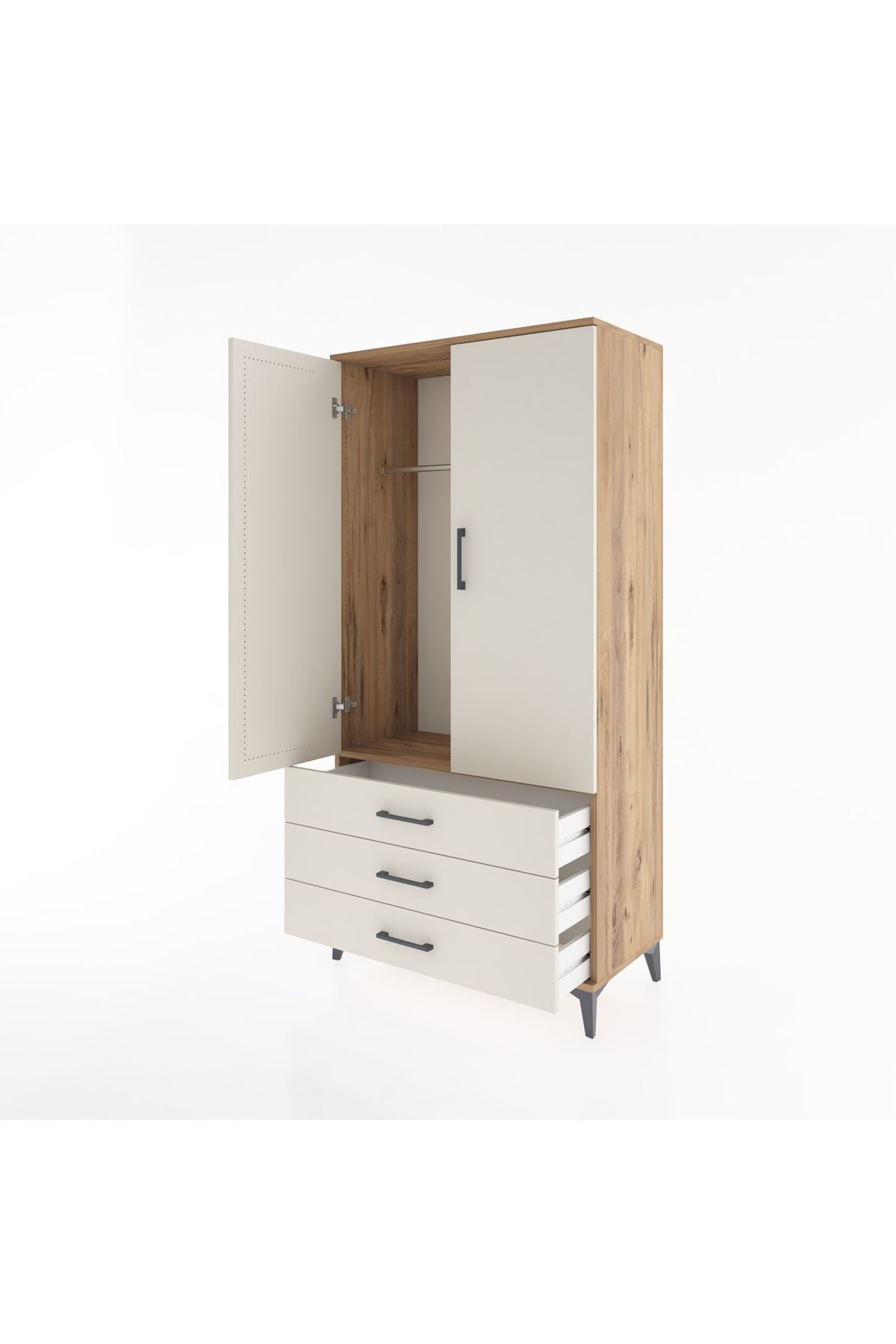 Hyperion Dolap Tek Raflı 3 Çekmeceli Tek Askılı 88x44x182 - S57M028V7B