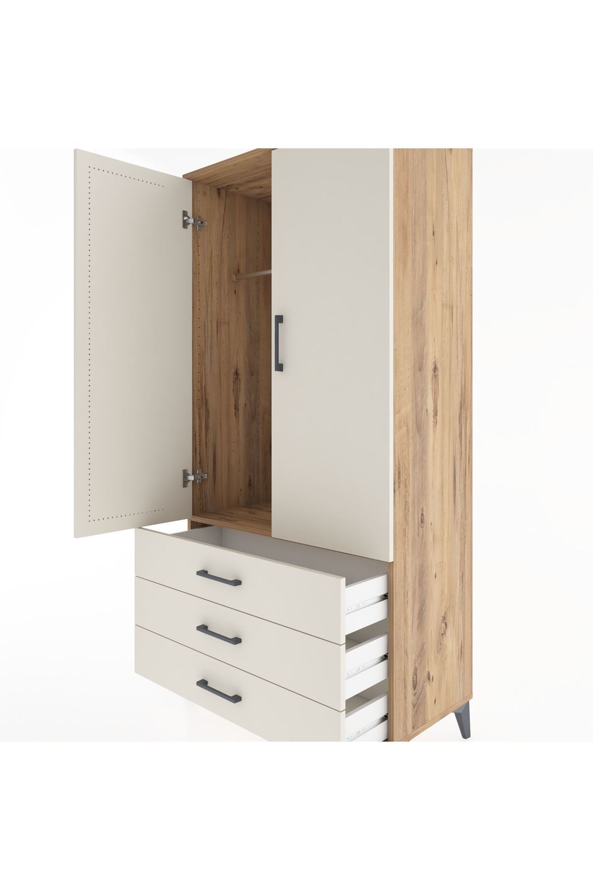 Hyperion Dolap Tek Raflı 3 Çekmeceli Tek Askılı 88x44x182 - S57M028V7B