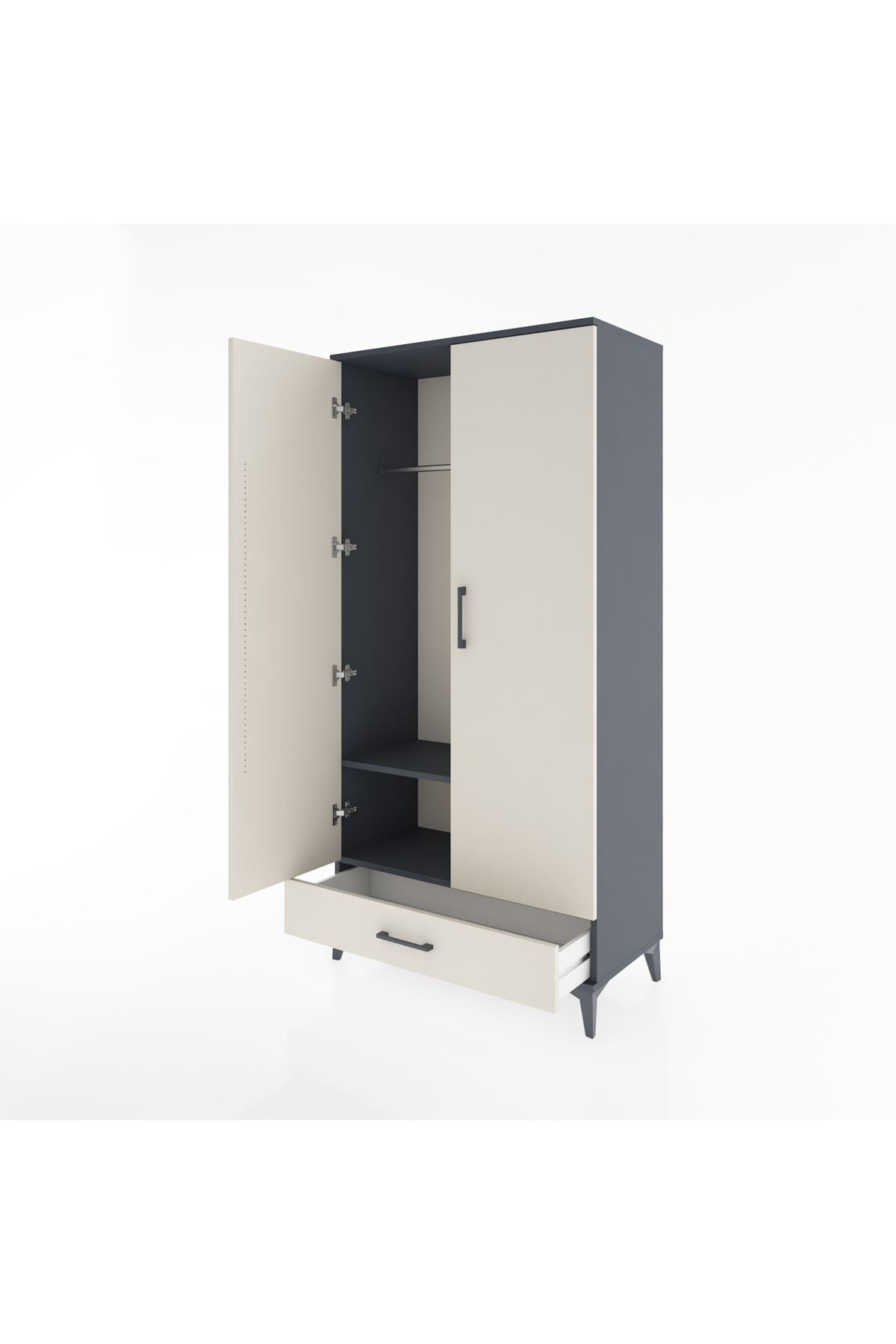 Hyperion Dolap 2 Raflı Tek Çekmeceli Tek Askılı 88x44x182 Antrasit-Aytaşı