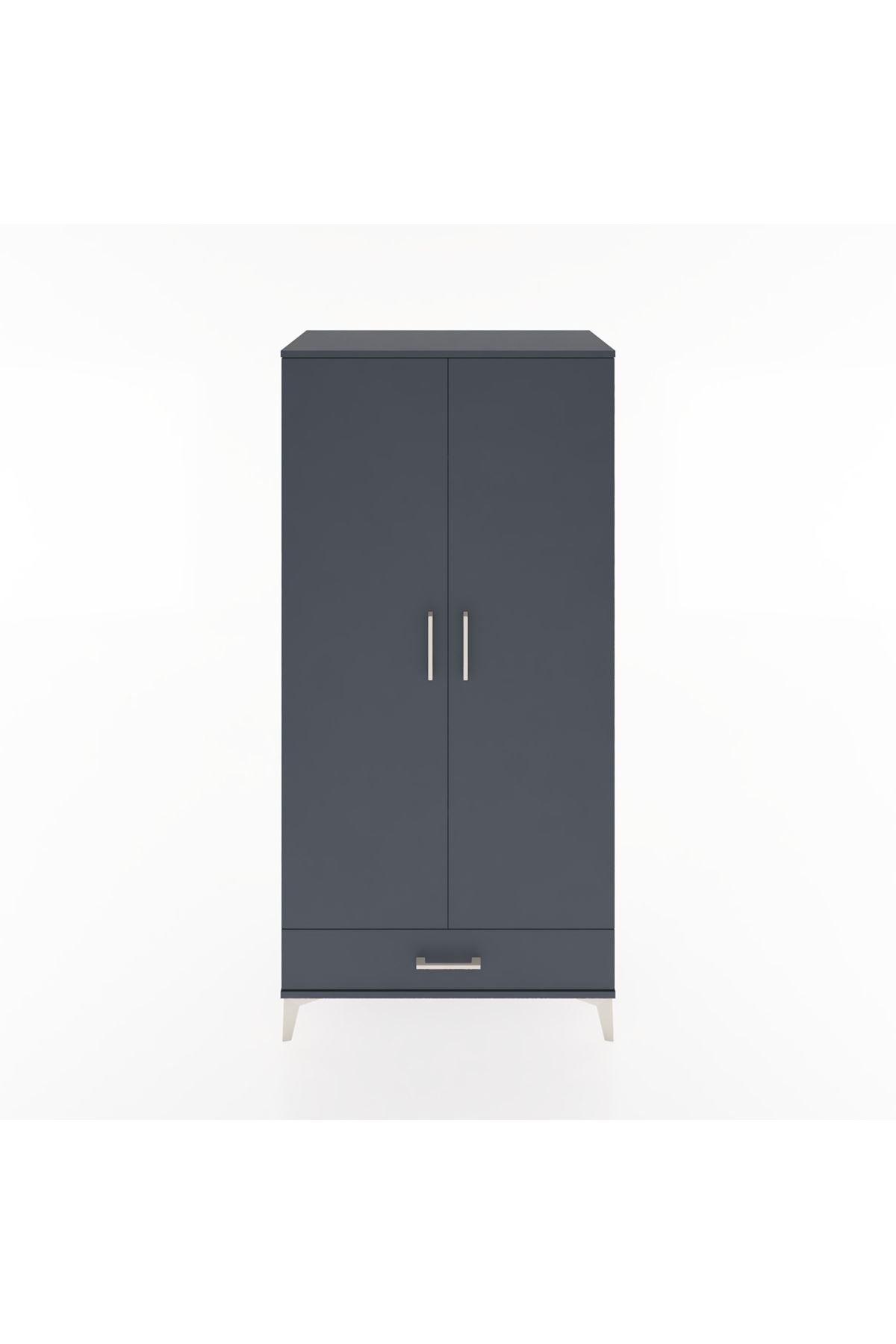 Hyperion Dolap 2 Raflı Tek Çekmeceli Tek Askılı 88x44x182 Antrasit-Antrasit