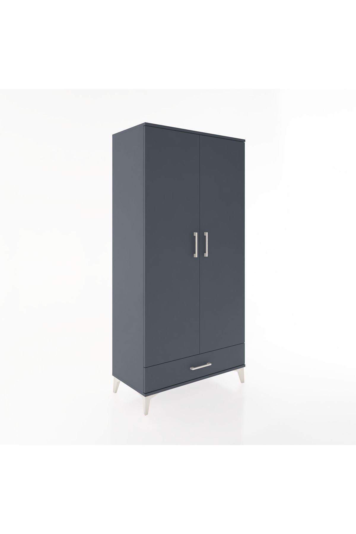 Hyperion Dolap 2 Raflı Tek Çekmeceli Tek Askılı 88x44x182 Antrasit-Antrasit