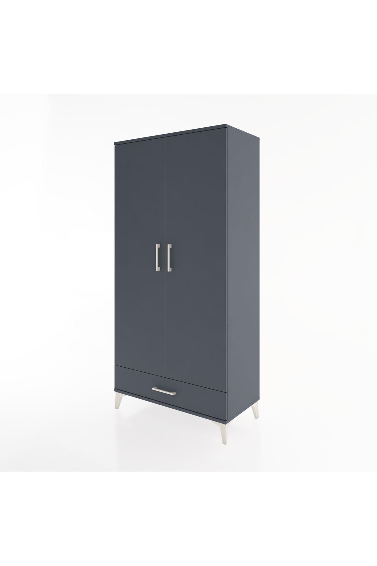 Hyperion Dolap 2 Raflı Tek Çekmeceli Tek Askılı 88x44x182 Antrasit-Antrasit