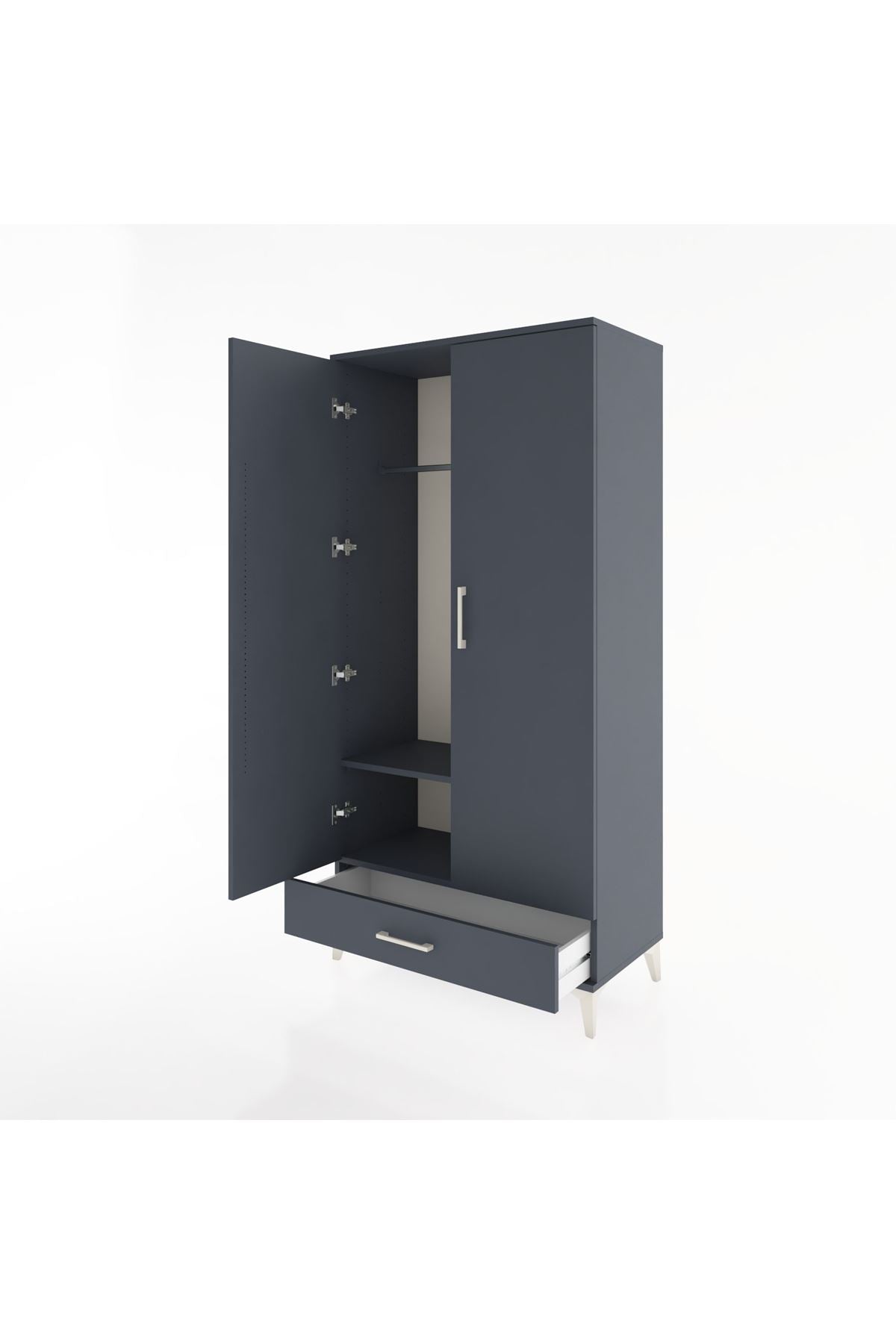 Hyperion Dolap 2 Raflı Tek Çekmeceli Tek Askılı 88x44x182 Antrasit-Antrasit