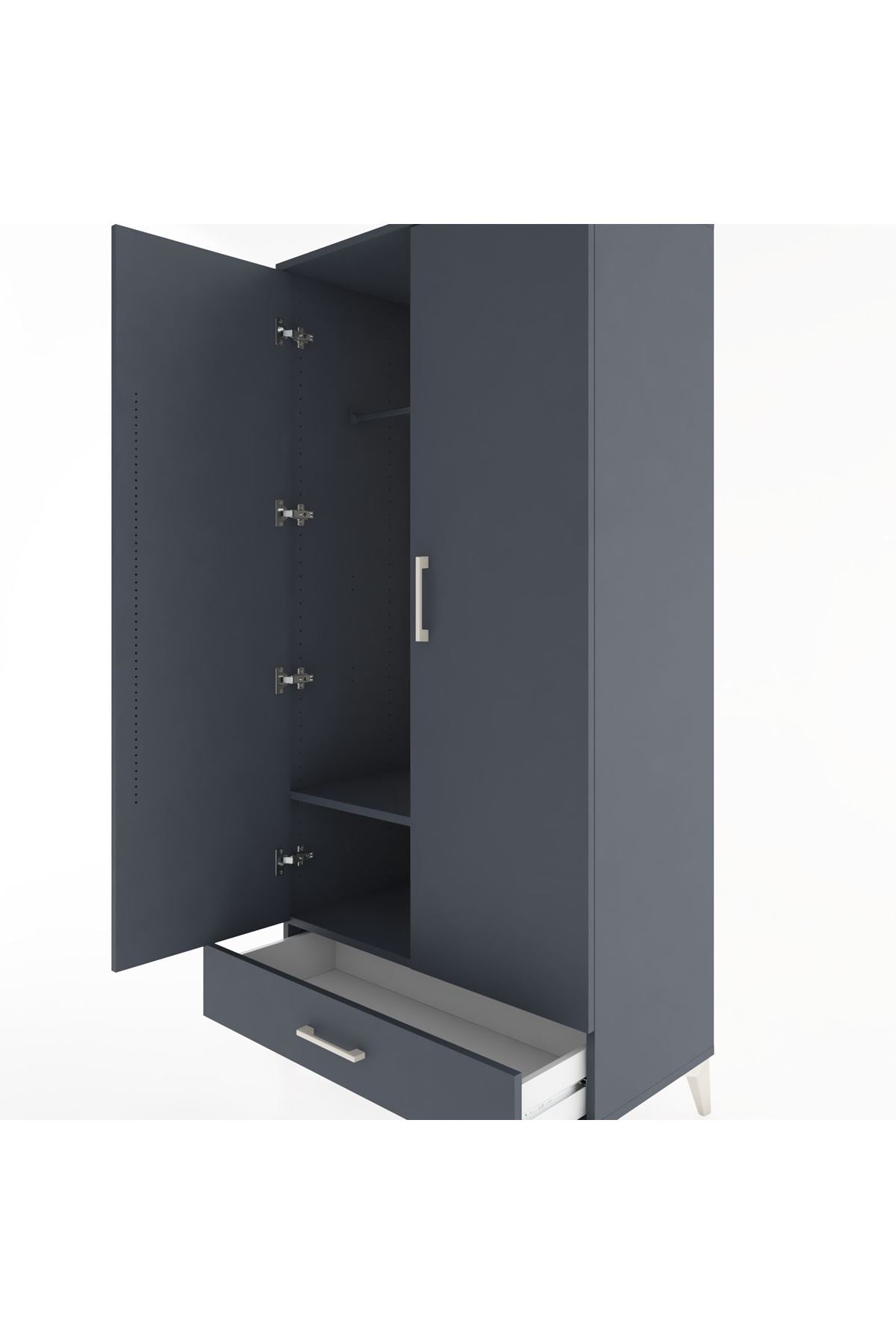 Hyperion Dolap 2 Raflı Tek Çekmeceli Tek Askılı 88x44x182 Antrasit-Antrasit