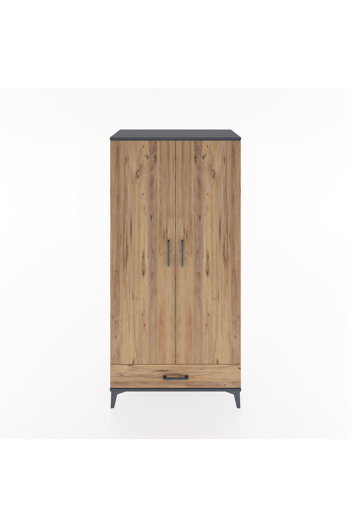 Hyperion Dolap 2 Raflı Tek Çekmeceli Tek Askılı 88x44x182 Antrasit-Çam