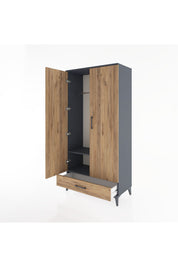 Hyperion Dolap 2 Raflı Tek Çekmeceli Tek Askılı 88x44x182 Antrasit-Çam