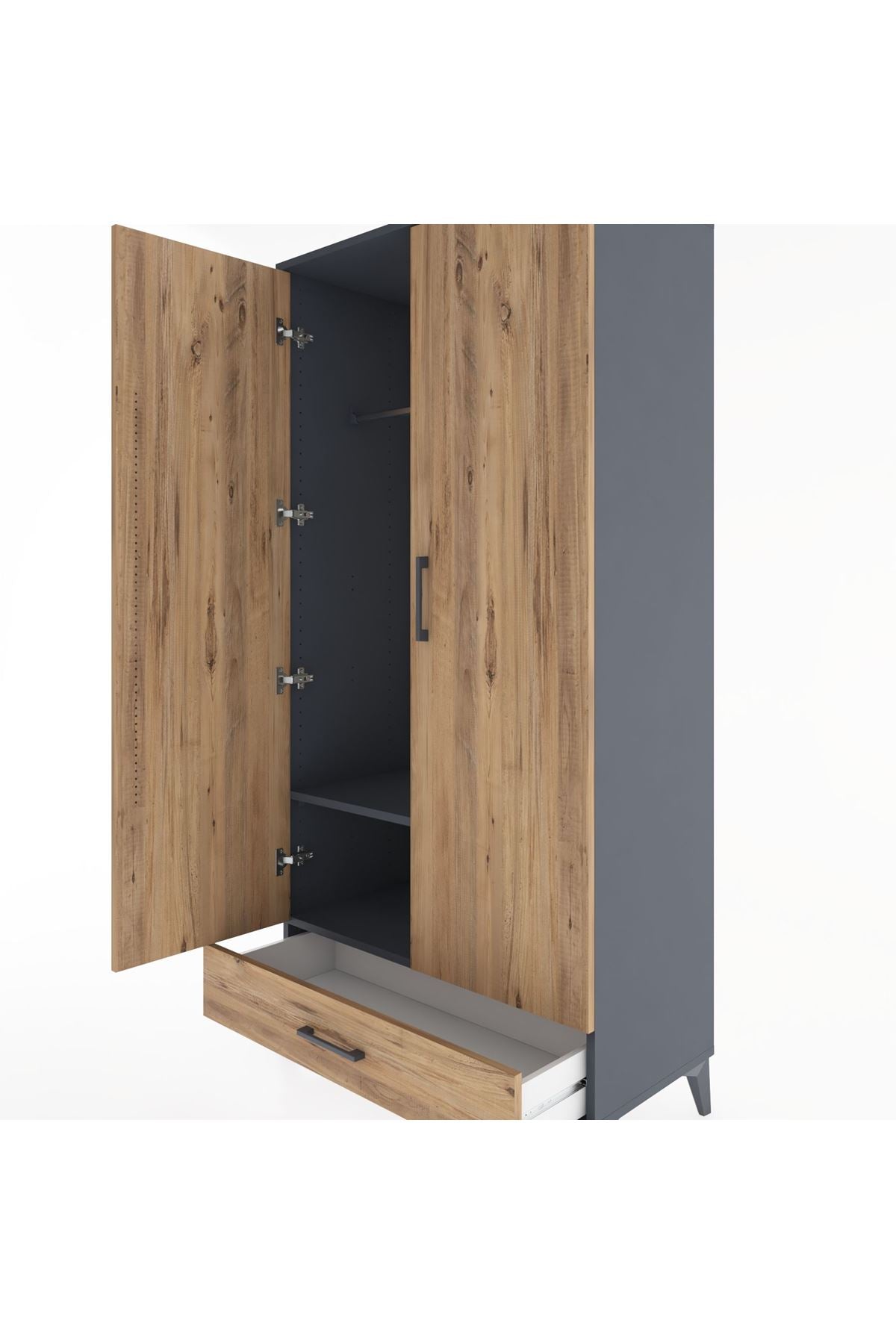 Hyperion Dolap 2 Raflı Tek Çekmeceli Tek Askılı 88x44x182 Antrasit-Çam