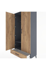 Hyperion Dolap 2 Raflı Tek Çekmeceli Tek Askılı 88x44x182 Antrasit-Çam
