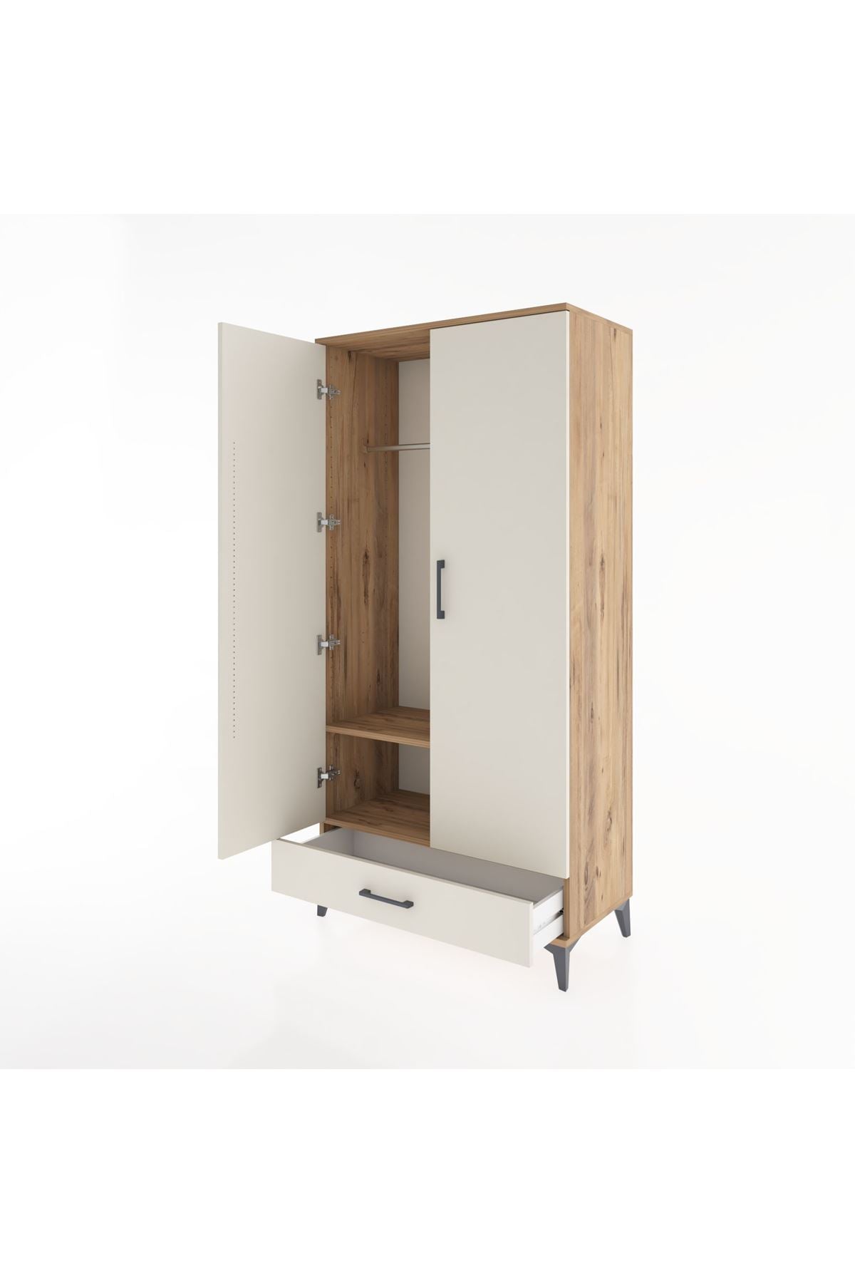 Hyperion Dolap 2 Raflı Tek Çekmeceli Tek Askılı 88x44x182 Çam-Aytaşı