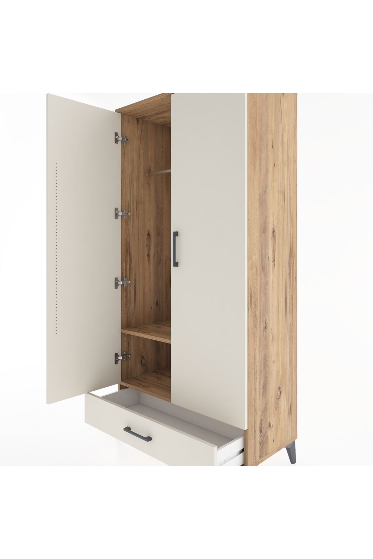 Hyperion Dolap 2 Raflı Tek Çekmeceli Tek Askılı 88x44x182 Çam-Aytaşı