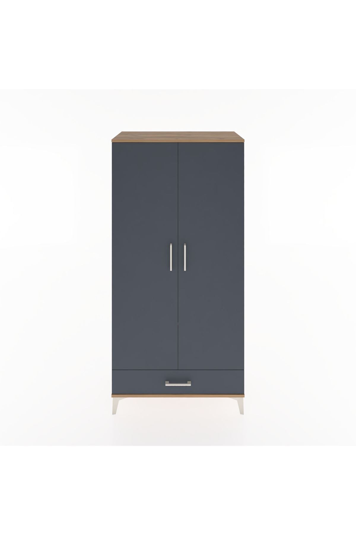 Hyperion Dolap 2 Raflı Tek Çekmeceli Tek Askılı 88x44x182 Çam-Antrasit