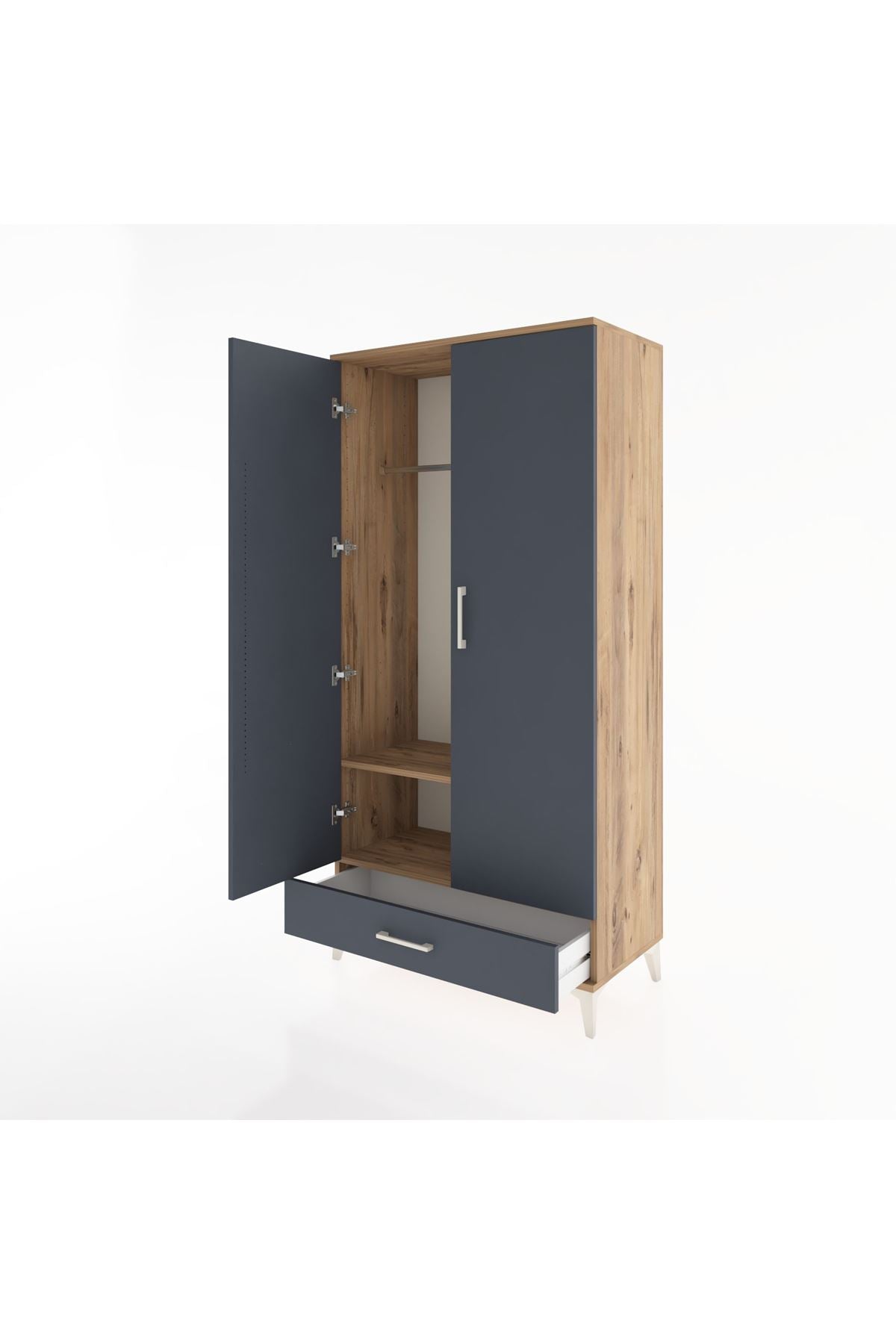 Hyperion Dolap 2 Raflı Tek Çekmeceli Tek Askılı 88x44x182 Çam-Antrasit