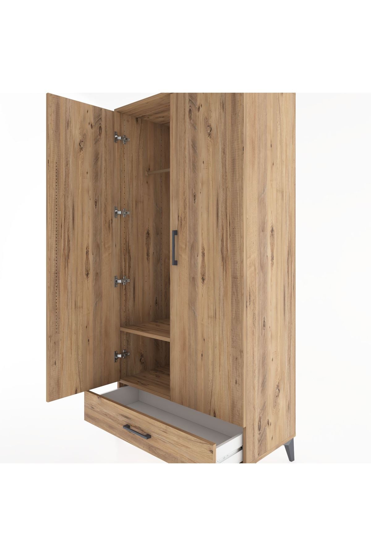 Hyperion Dolap 2 Raflı Tek Çekmeceli Tek Askılı 88x44x182 Çam-Çam