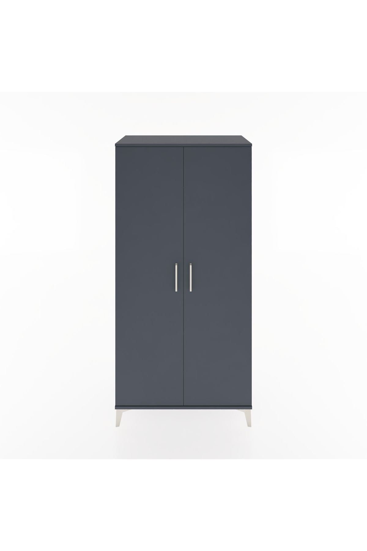 Hyperion Dolap 2 Raflı 2 Kapaklı Tek Askılı 88x44x182 Antrasit-Antrasit
