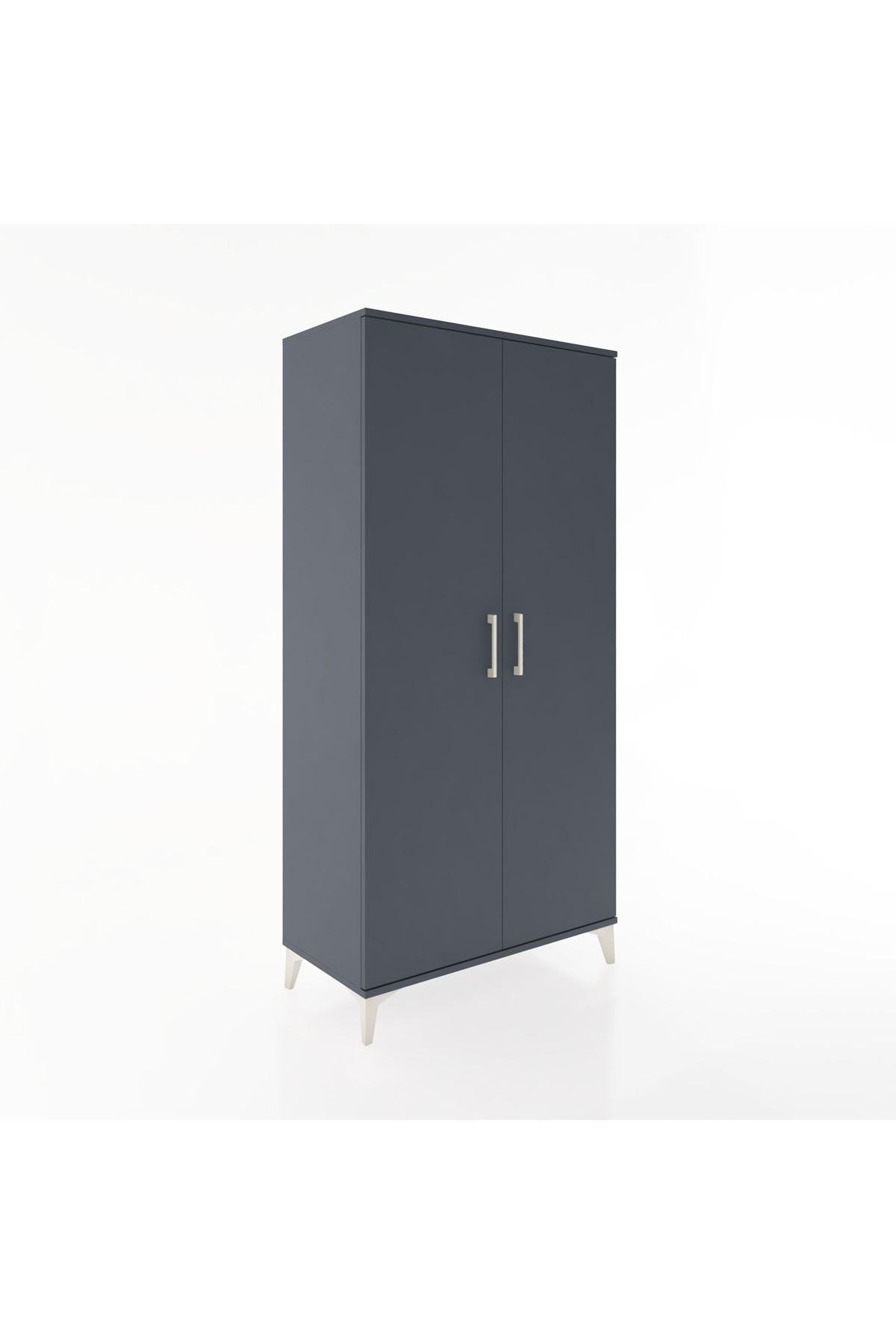 Hyperion Dolap 2 Raflı 2 Kapaklı Tek Askılı 88x44x182 Antrasit-Antrasit