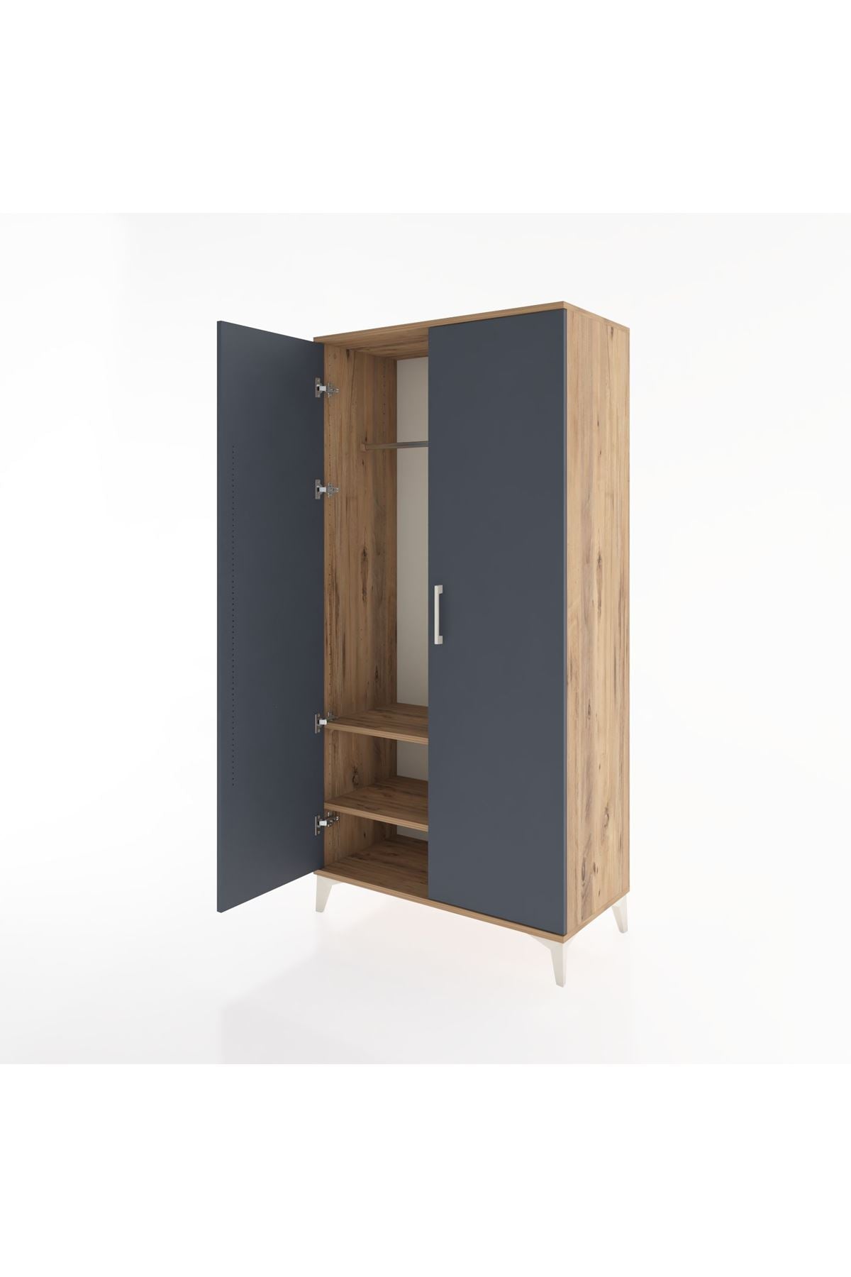 Hyperion Dolap 2 Raflı 2 Kapaklı Tek Askılı 88x44x182 Çam-Antrasit