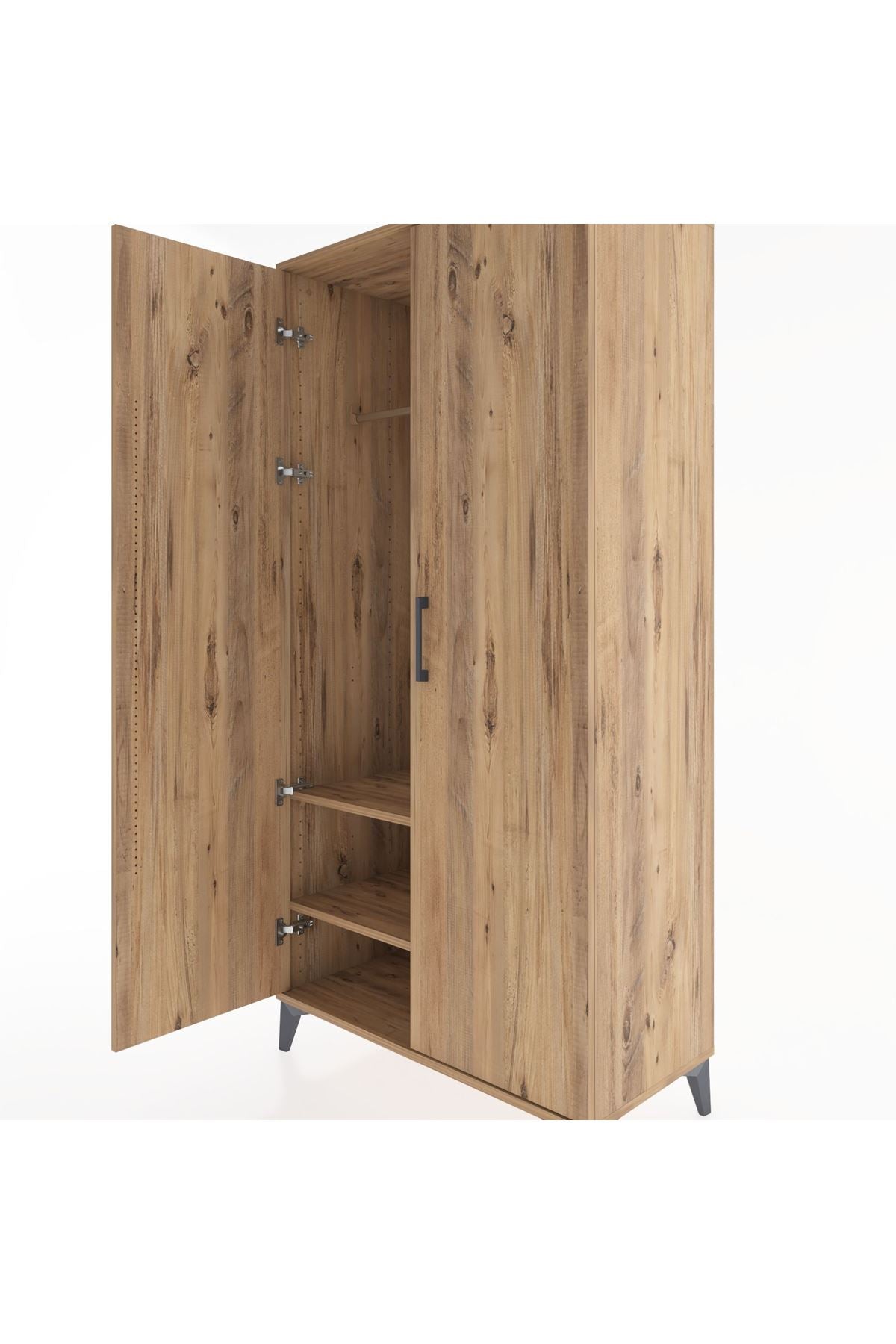 Hyperion Dolap 2 Raflı 2 Kapaklı Tek Askılı 88x44x182 Çam-Çam