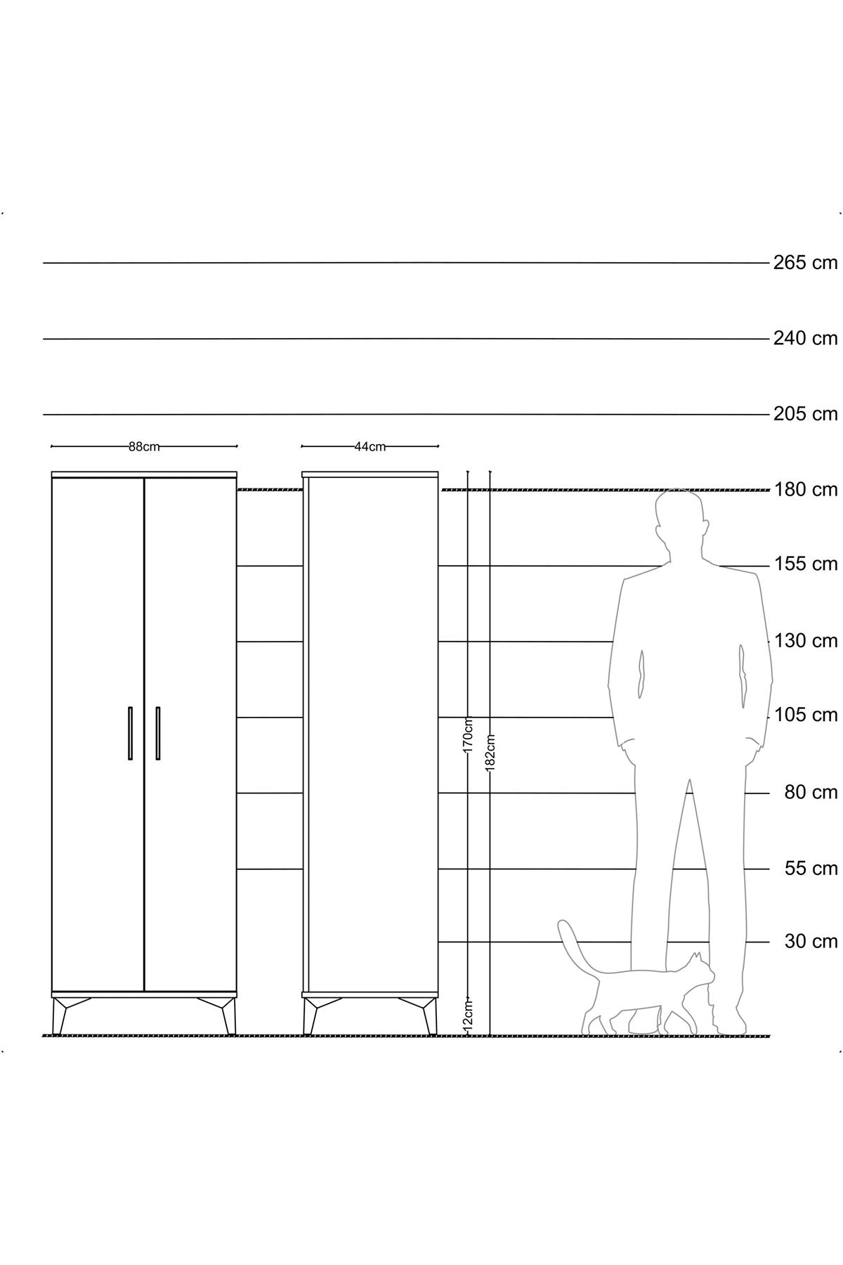 Hyperion Dolap 2 Raflı 2 Kapaklı Tek Askılı 88x44x182 Çam-Çam