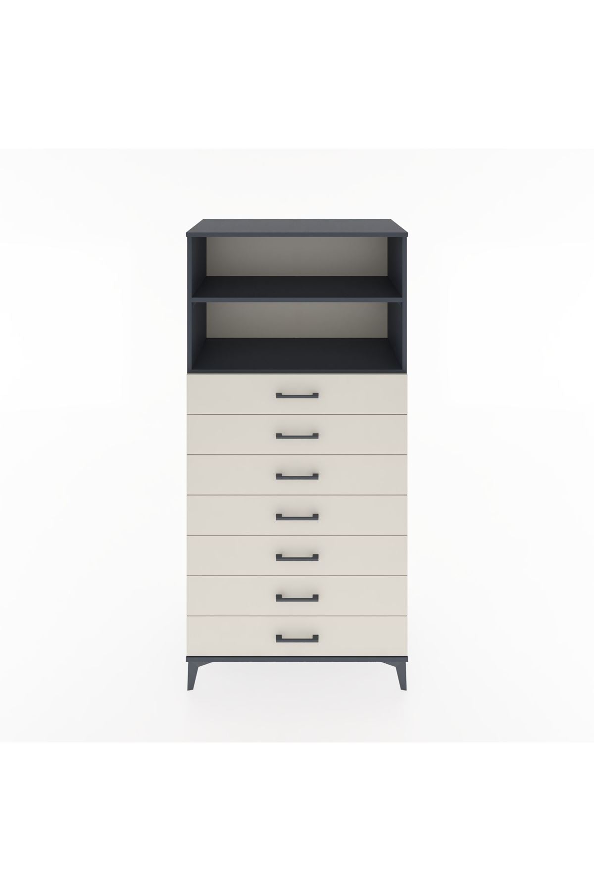 Hyperion Dolap 2 Raflı 7 Çekmeceli 88x44x182 Antrasit-Aytaşı