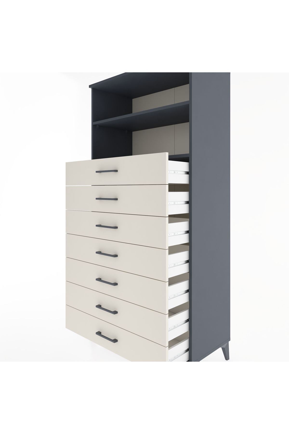 Hyperion Dolap 2 Raflı 7 Çekmeceli 88x44x182 Antrasit-Aytaşı