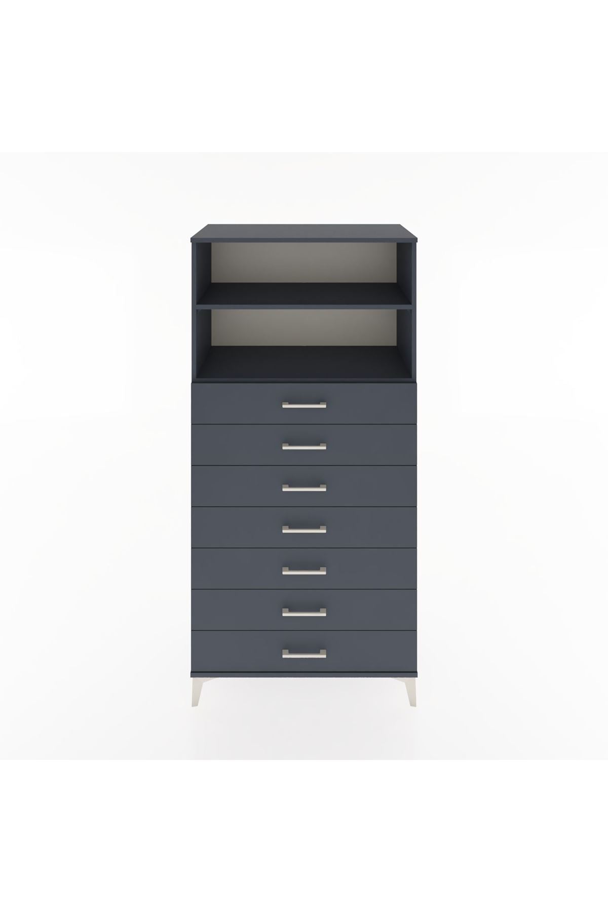 Hyperion Dolap 2 Raflı 7 Çekmeceli 88x44x182 Antrasit-Antrasit