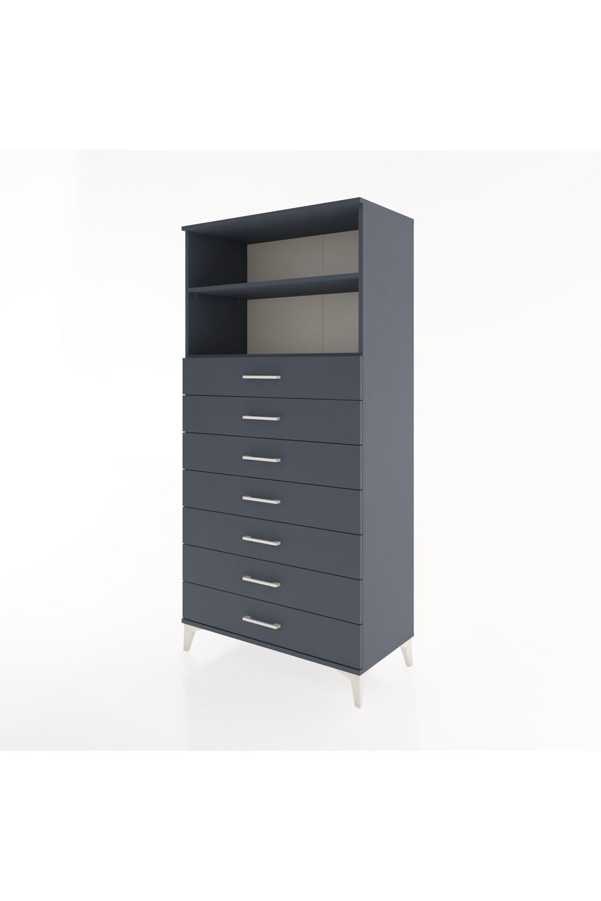 Hyperion Dolap 2 Raflı 7 Çekmeceli 88x44x182 Antrasit-Antrasit