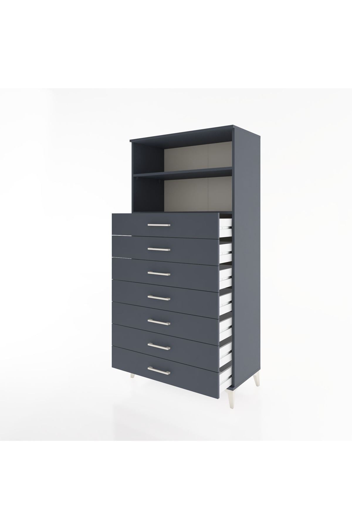 Hyperion Dolap 2 Raflı 7 Çekmeceli 88x44x182 Antrasit-Antrasit