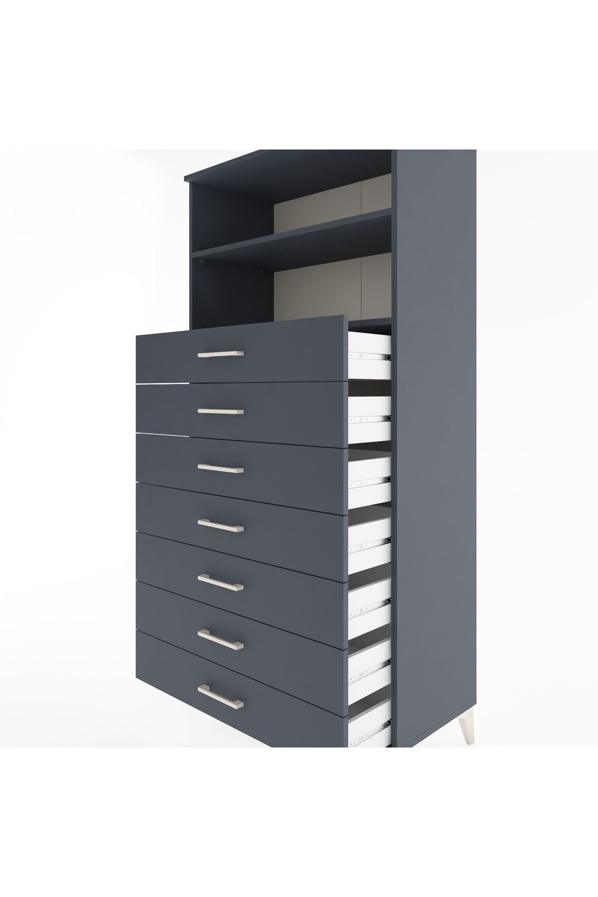 Hyperion Dolap 2 Raflı 7 Çekmeceli 88x44x182 Antrasit-Antrasit