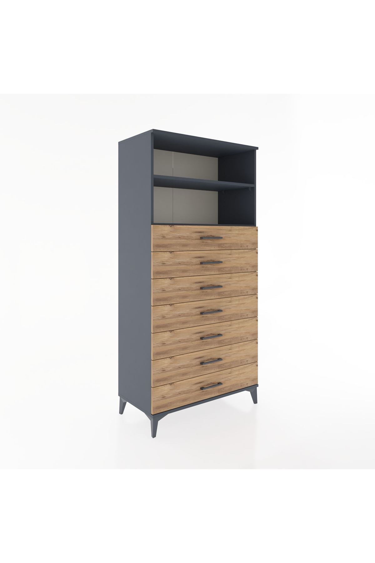 Hyperion Dolap 2 Raflı 7 Çekmeceli 88x44x182 Antrasit-Çam