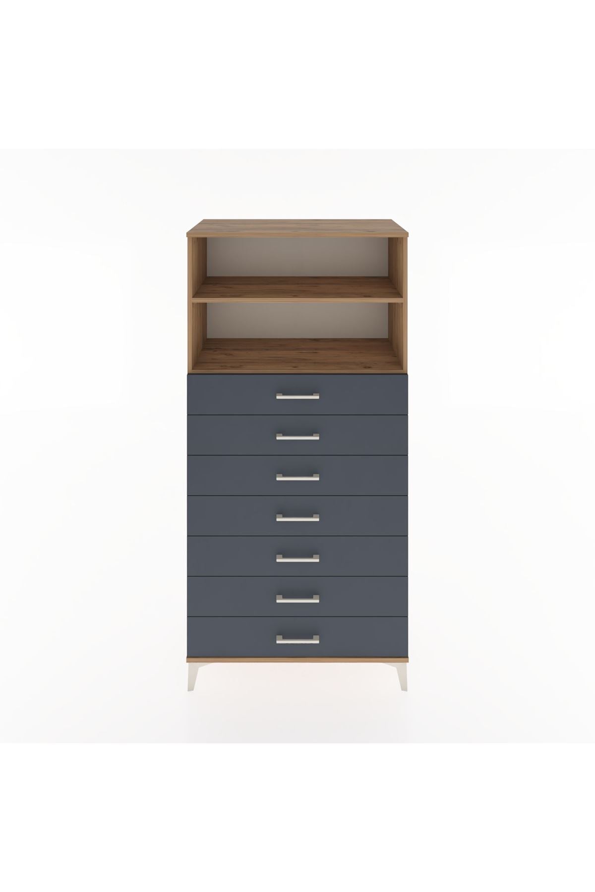 Hyperion Dolap 2 Raflı 7 Çekmeceli 88x44x182 Çam-Antrasit