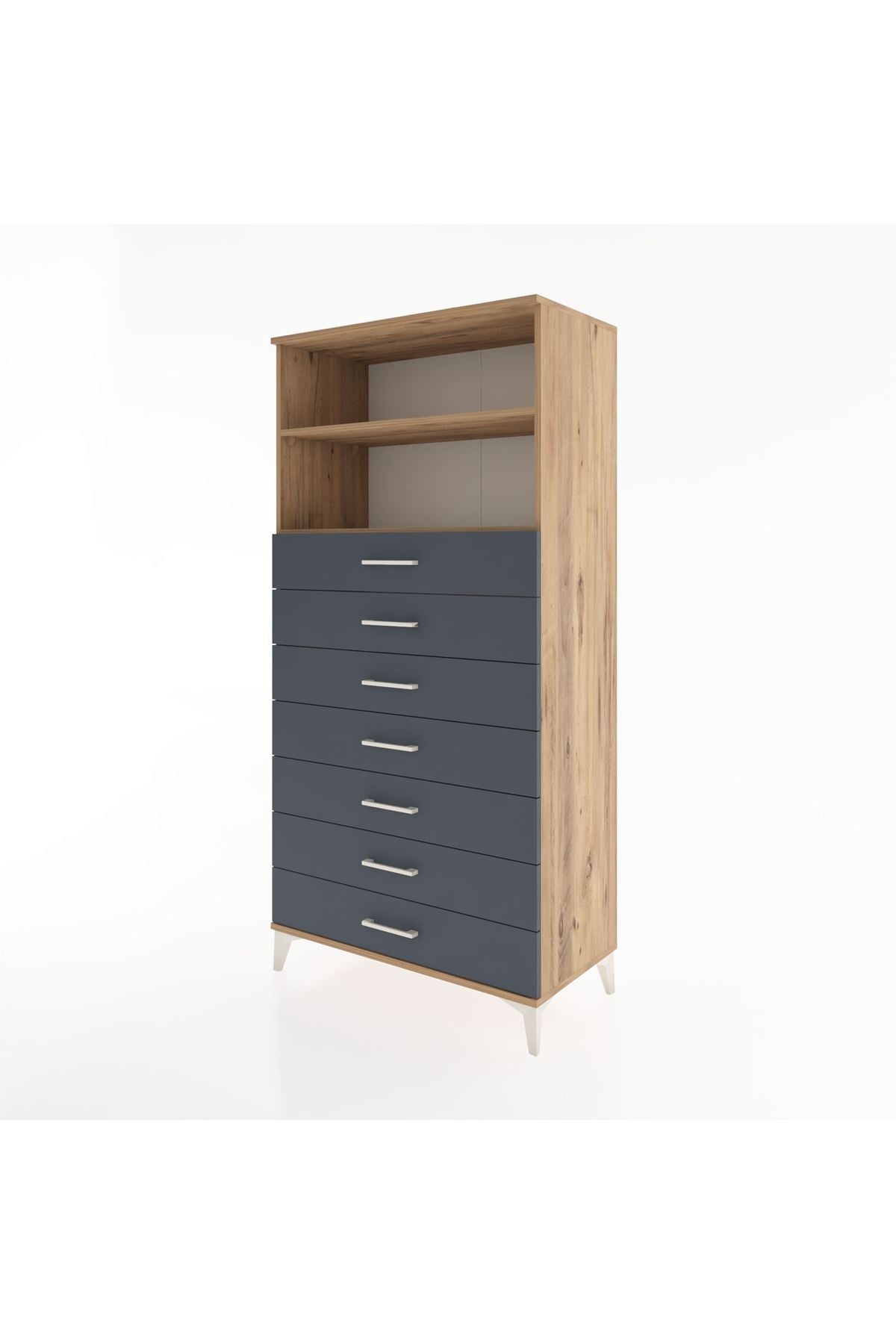 Hyperion Dolap 2 Raflı 7 Çekmeceli 88x44x182 Çam-Antrasit