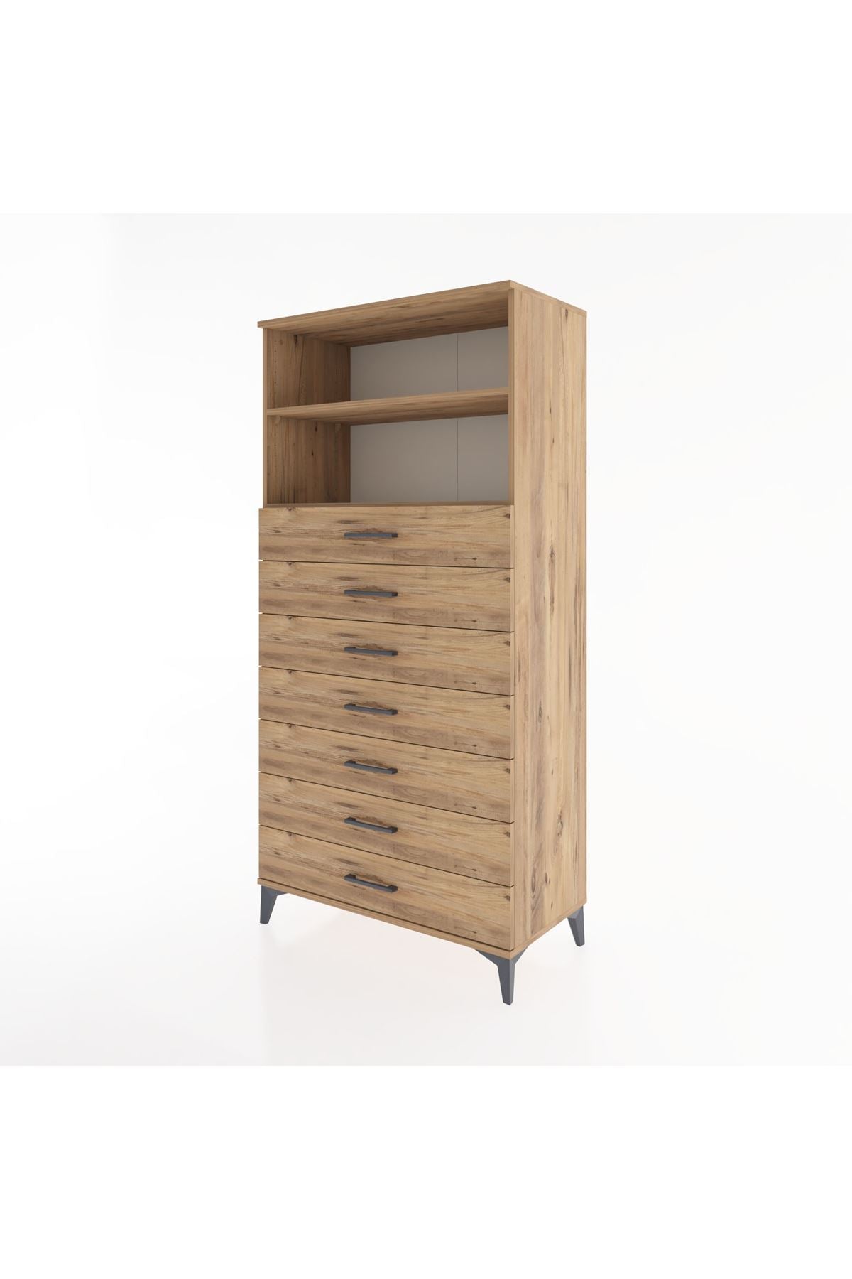 Hyperion Dolap 2 Raflı 7 Çekmeceli 88x44x182 Çam-Çam