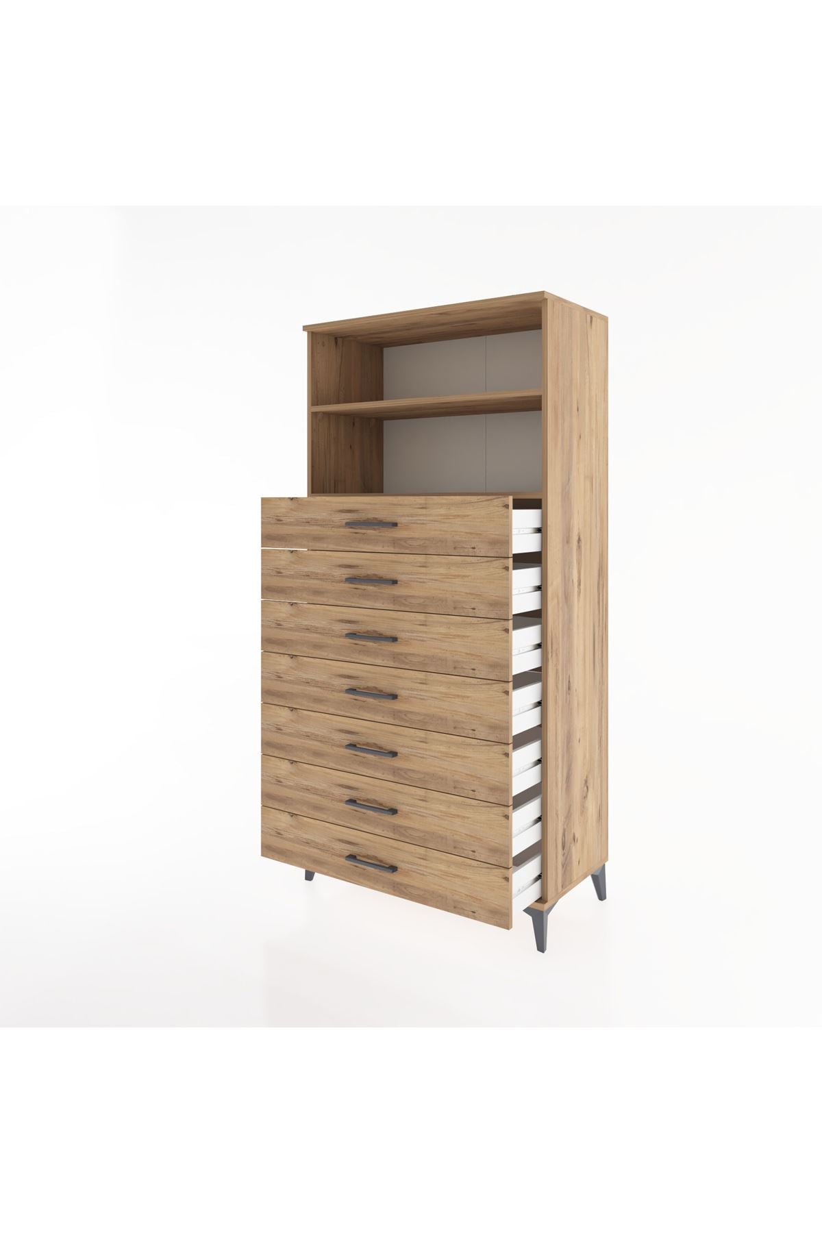 Hyperion Dolap 2 Raflı 7 Çekmeceli 88x44x182 Çam-Çam