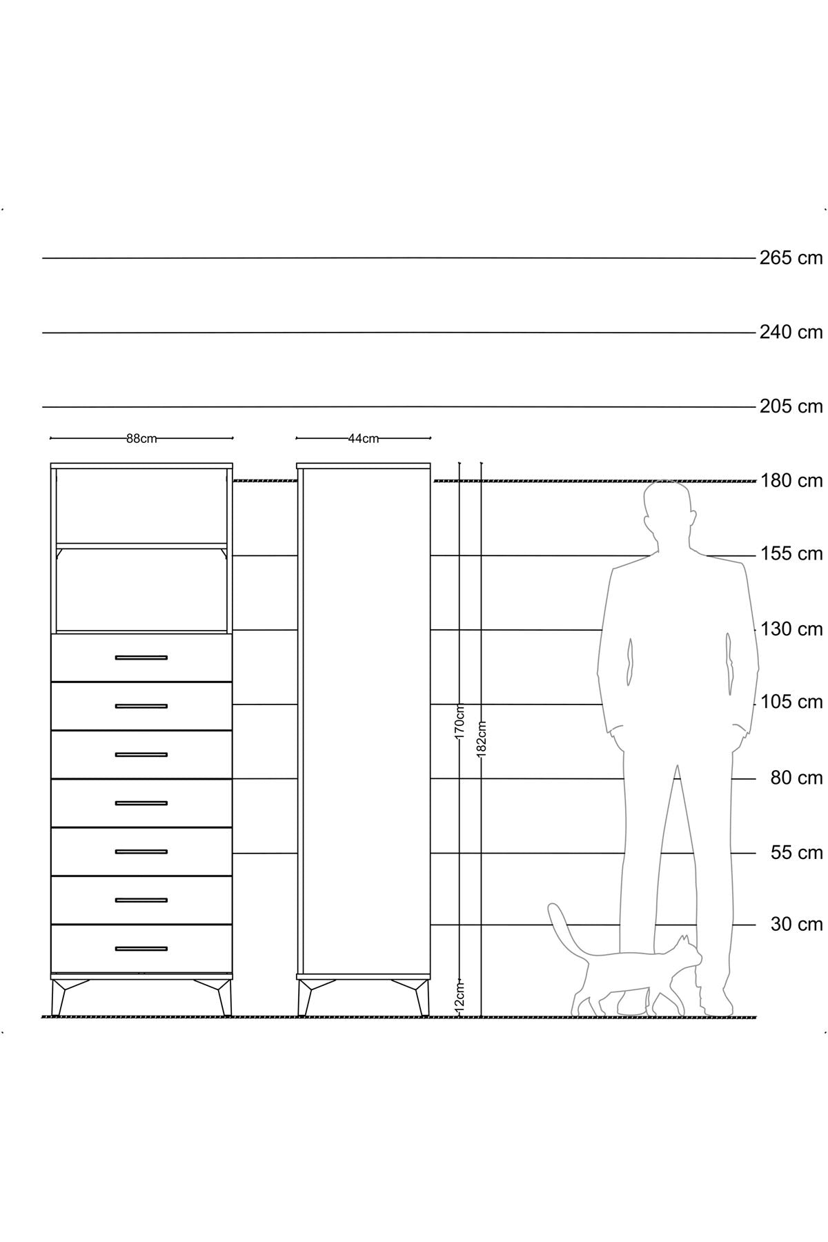 Hyperion Dolap 2 Raflı 7 Çekmeceli 88x44x182 Çam-Çam