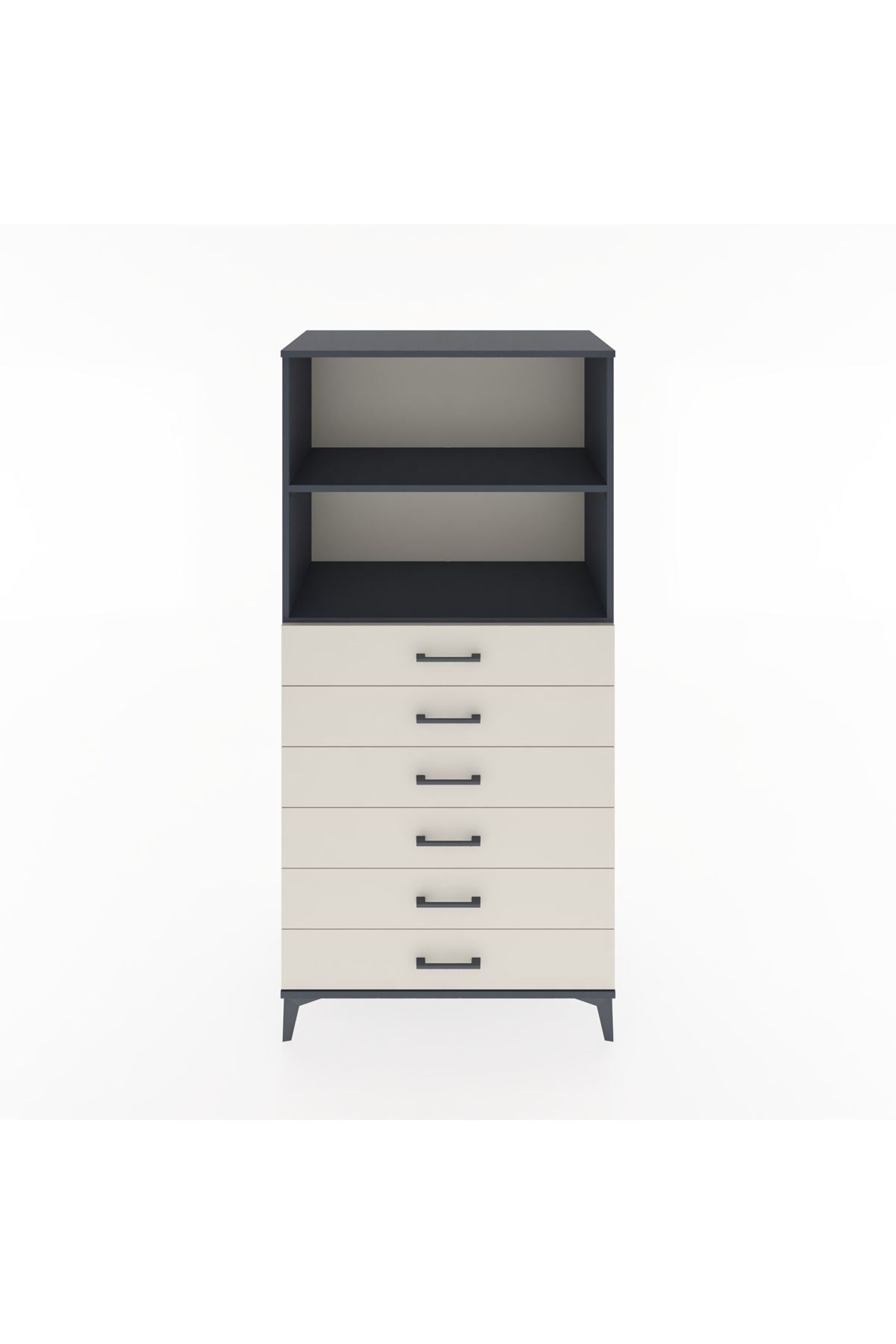 Hyperion Dolap 2 Raflı 6 Çekmeceli 88x44x182 Antrasit-Aytaşı