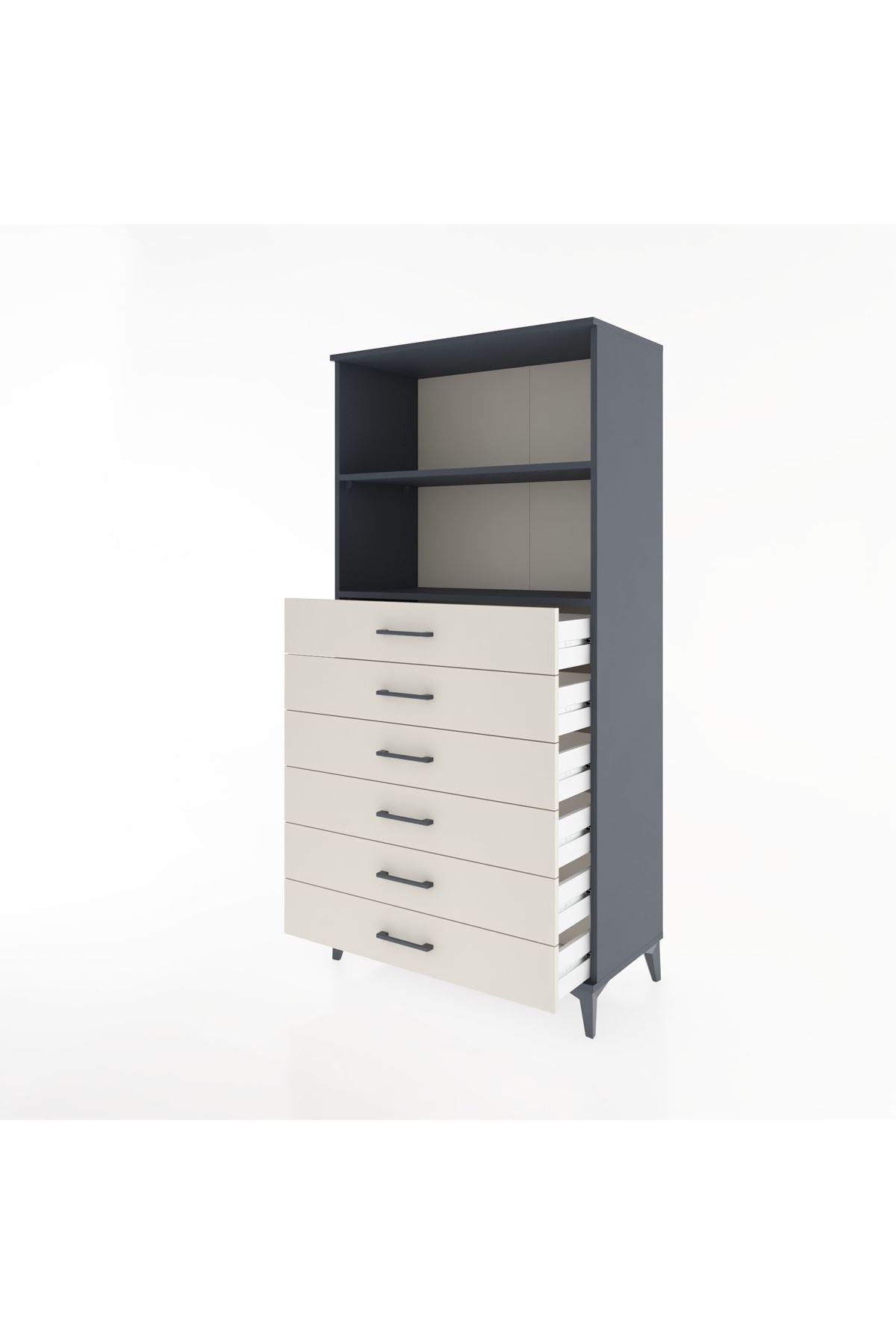 Hyperion Dolap 2 Raflı 6 Çekmeceli 88x44x182 Antrasit-Aytaşı