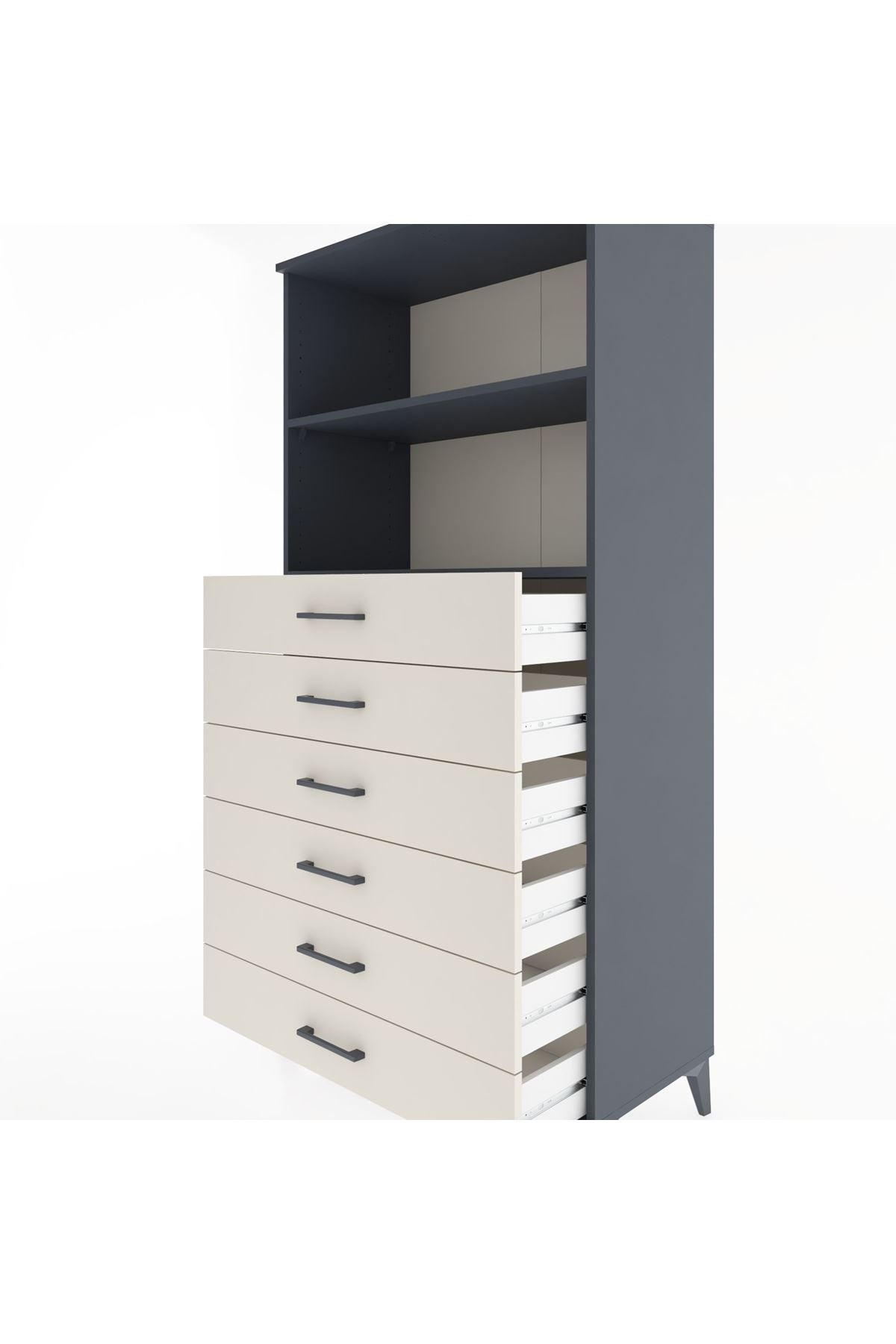 Hyperion Dolap 2 Raflı 6 Çekmeceli 88x44x182 Antrasit-Aytaşı