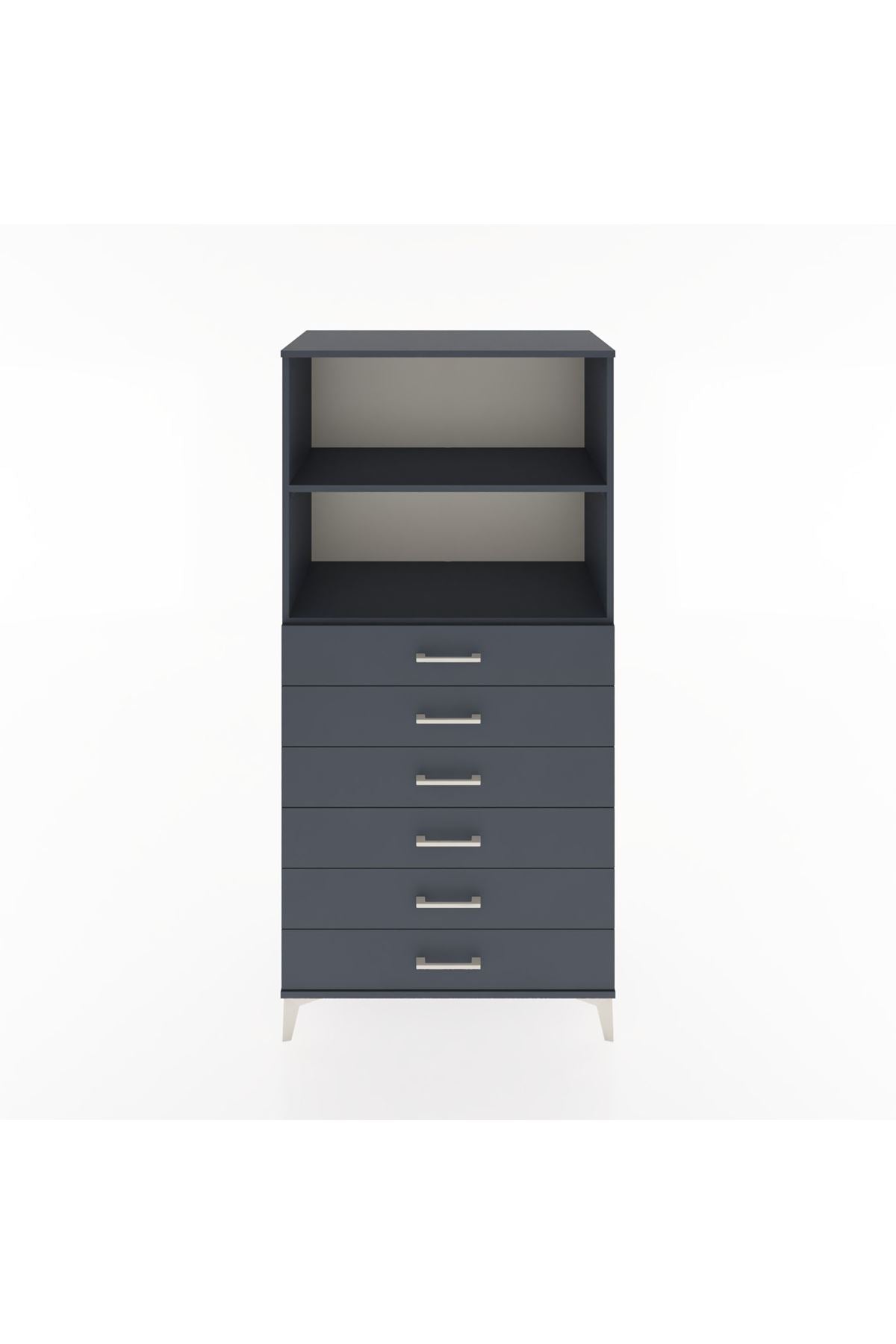 Hyperion Dolap 2 Raflı 6 Çekmeceli 88x44x182 Antrasit-Antrasit