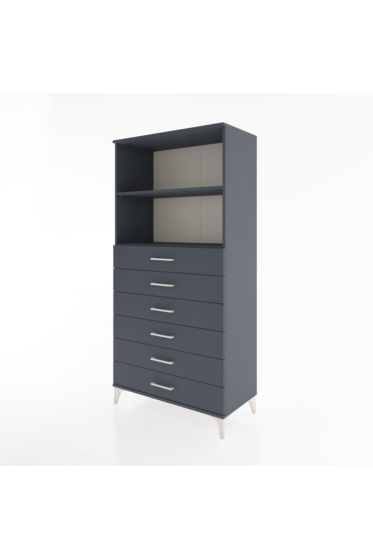 Hyperion Dolap 2 Raflı 6 Çekmeceli 88x44x182 Antrasit-Antrasit