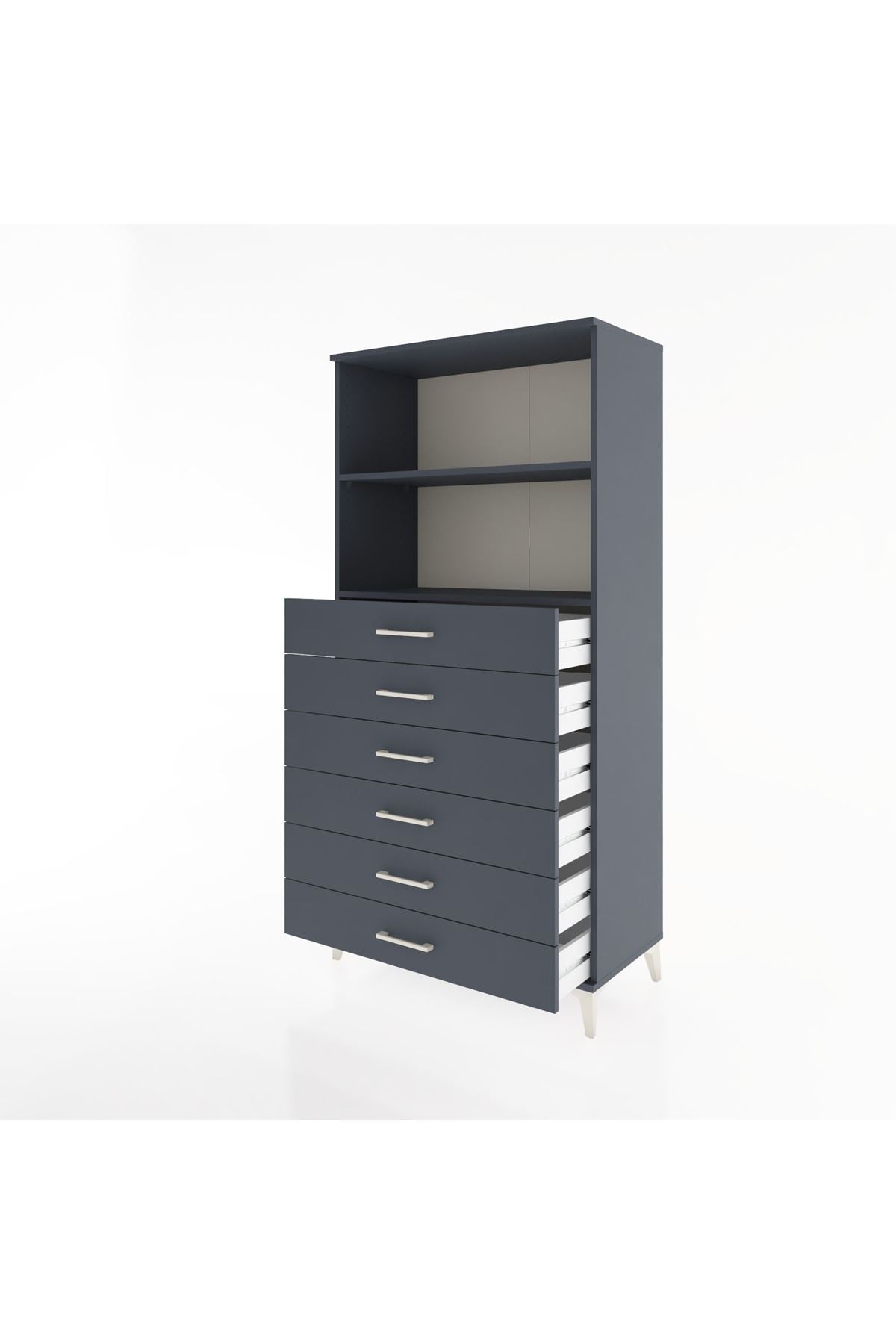 Hyperion Dolap 2 Raflı 6 Çekmeceli 88x44x182 Antrasit-Antrasit