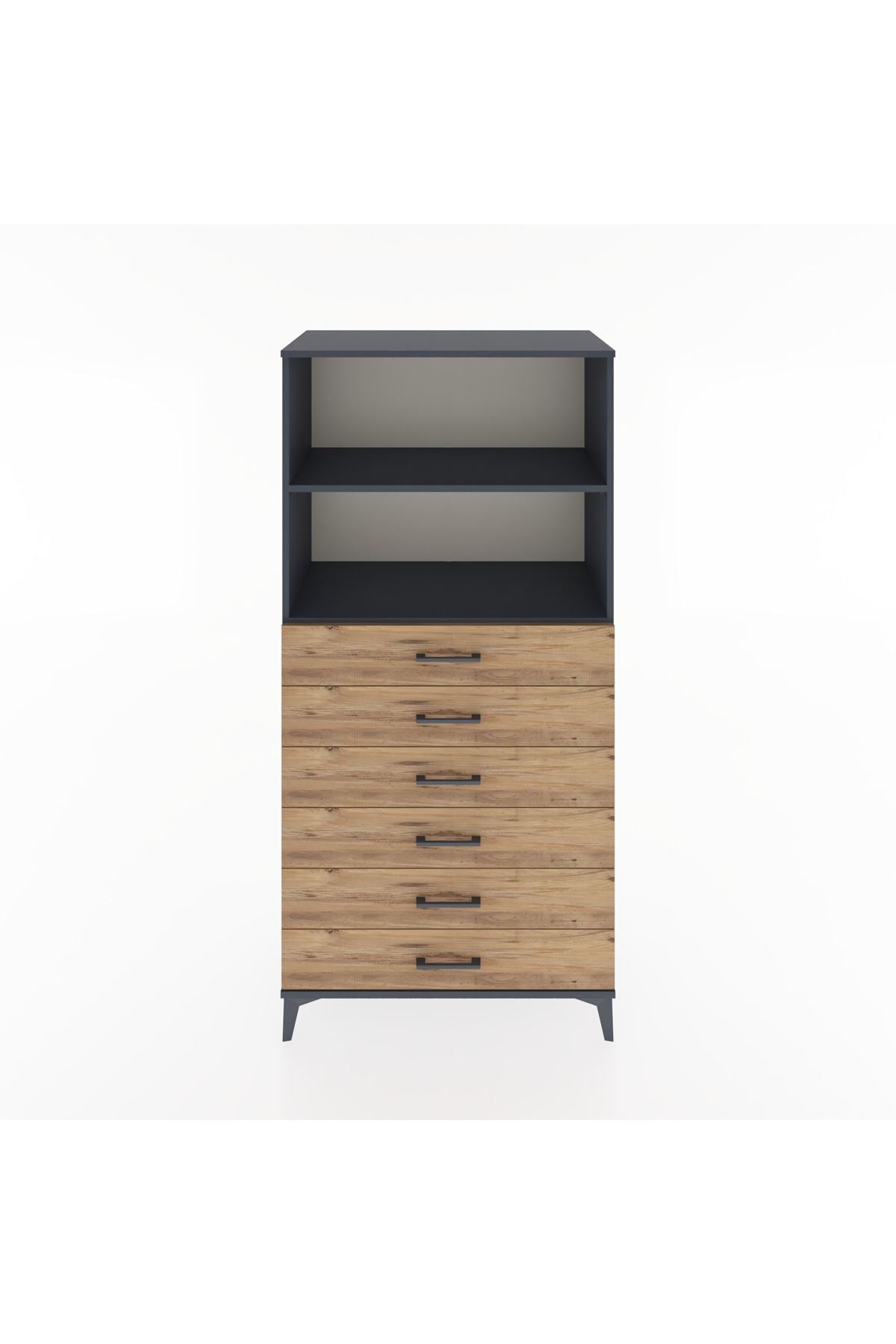 Hyperion Dolap 2 Raflı 6 Çekmeceli 88x44x182 Antrasit-Çam