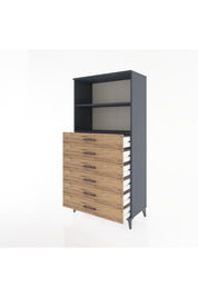 Hyperion Dolap 2 Raflı 6 Çekmeceli 88x44x182 Antrasit-Çam