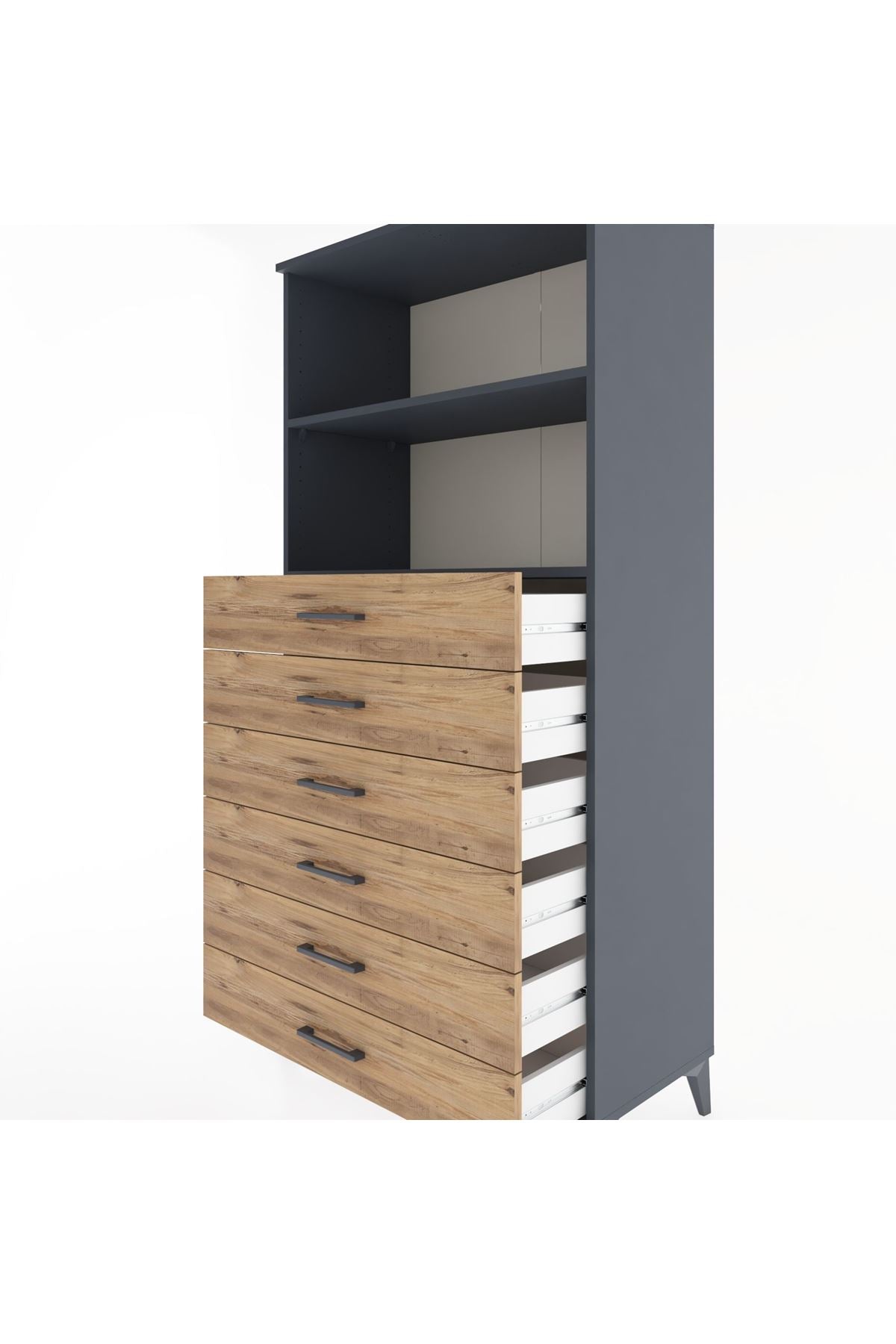 Hyperion Dolap 2 Raflı 6 Çekmeceli 88x44x182 Antrasit-Çam