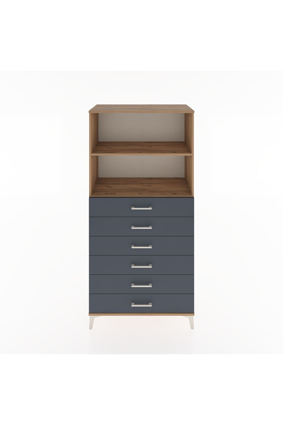 Hyperion Dolap 2 Raflı 6 Çekmeceli 88x44x182 Çam-Antrasit