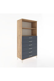Hyperion Dolap 2 Raflı 6 Çekmeceli 88x44x182 Çam-Antrasit