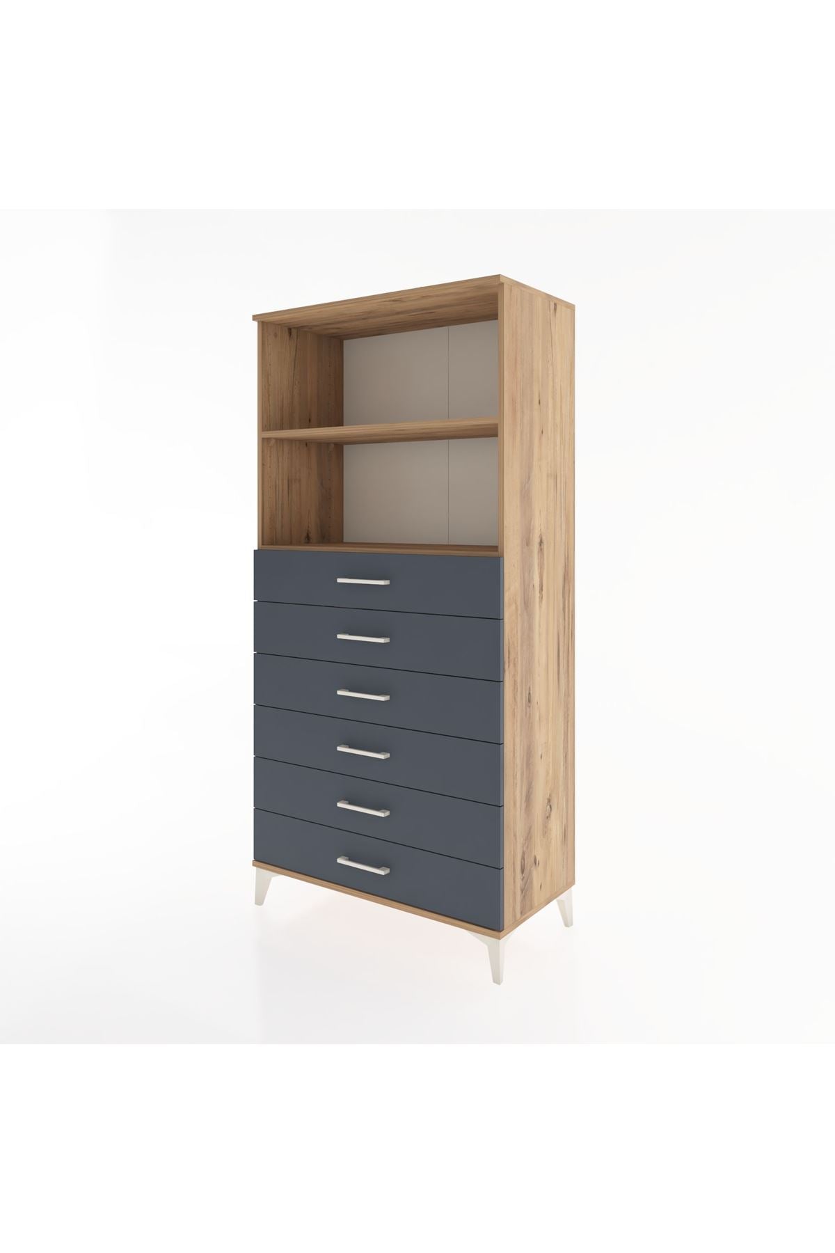 Hyperion Dolap 2 Raflı 6 Çekmeceli 88x44x182 Çam-Antrasit