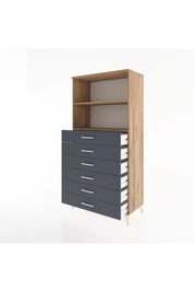 Hyperion Dolap 2 Raflı 6 Çekmeceli 88x44x182 Çam-Antrasit