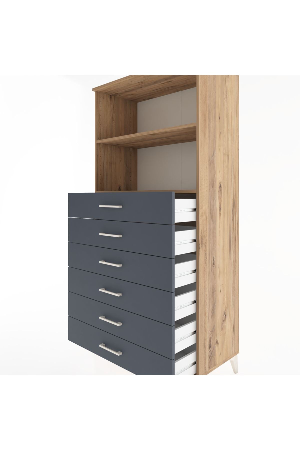 Hyperion Dolap 2 Raflı 6 Çekmeceli 88x44x182 Çam-Antrasit