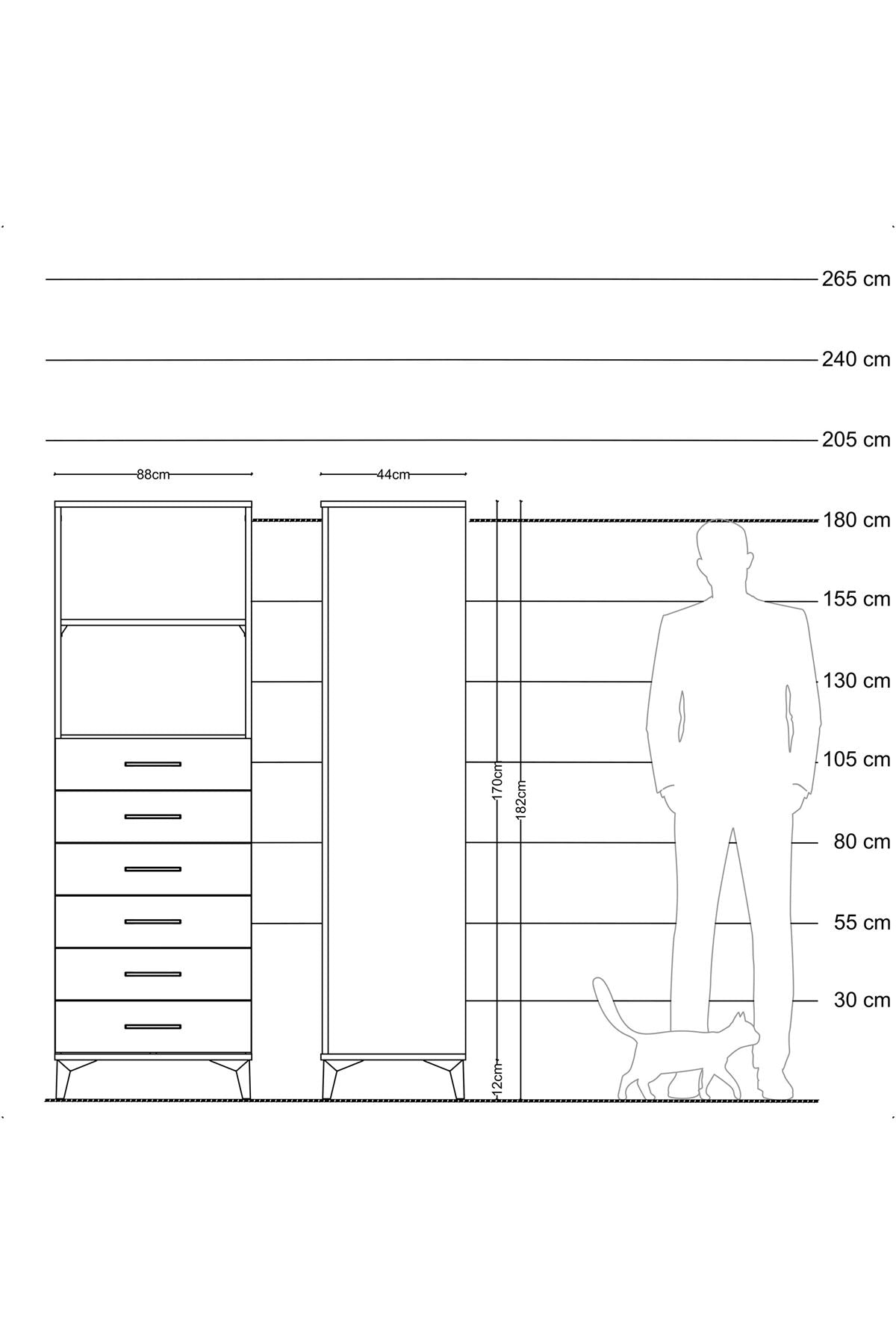 Hyperion Dolap 2 Raflı 6 Çekmeceli 88x44x182 Çam-Antrasit