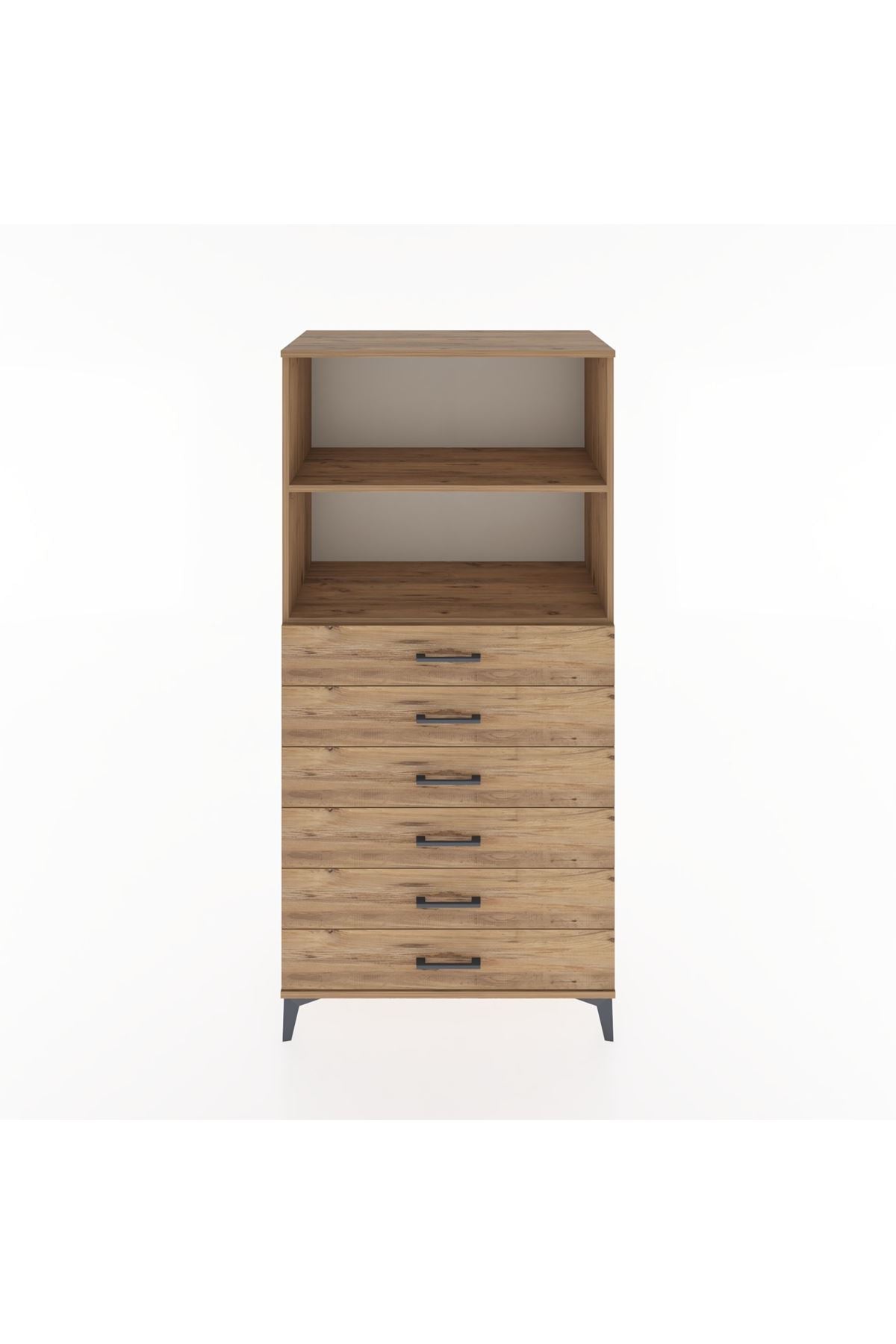 Hyperion Dolap 2 Raflı 6 Çekmeceli 88x44x182 Çam-Çam